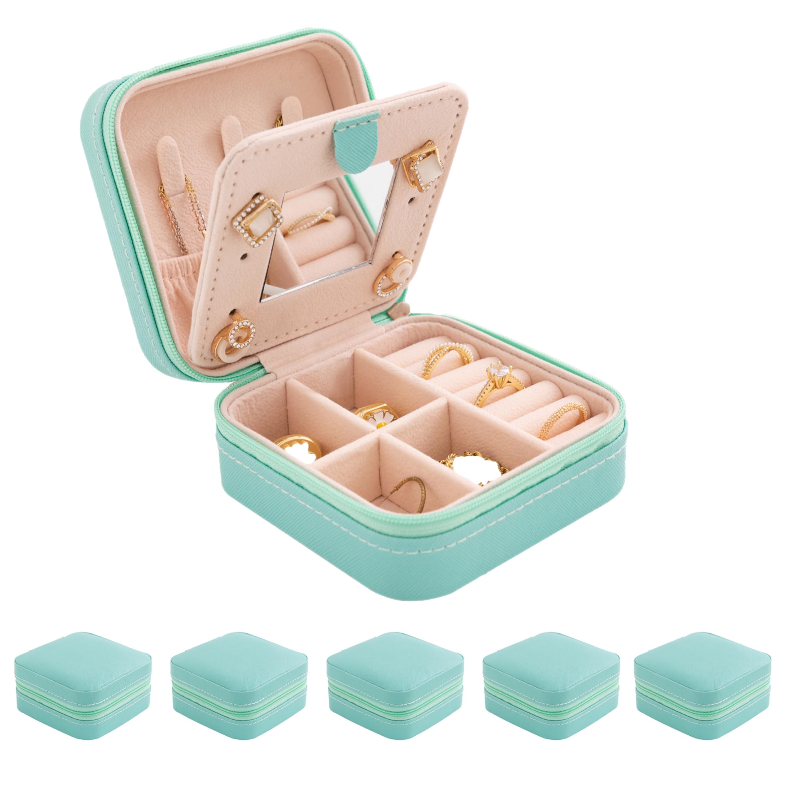 KElofoN Jewelry Organizer Box for Girls Women with Mirror - Small Travel Case (Blue-5)