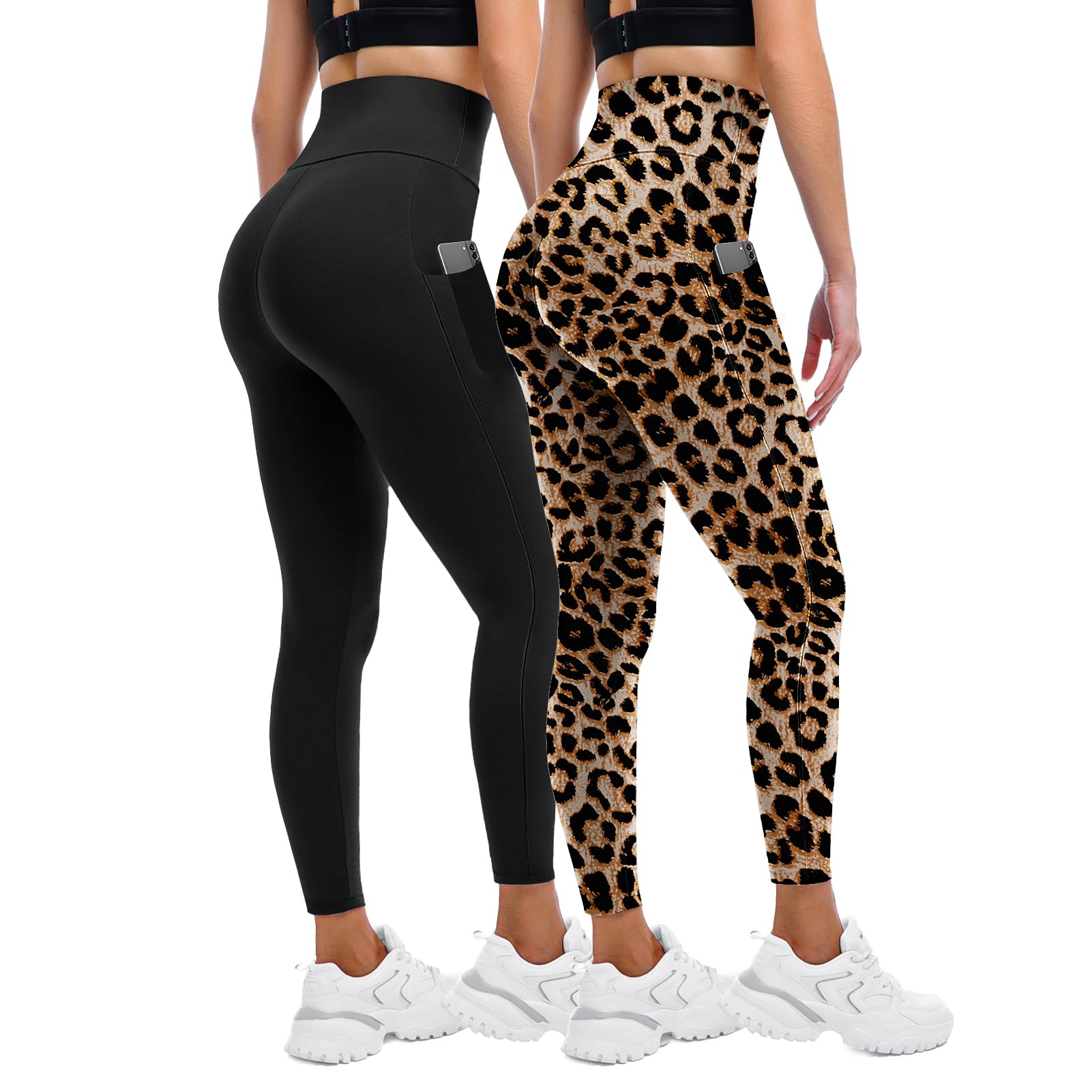 Leggings for Women UK with Pockets, 2 Pack Gym High Waisted Leggings for Workout Running Yoga — view 12