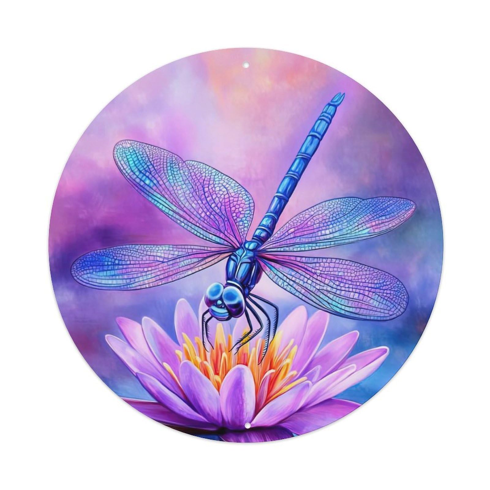 Animal Artwork Dragonflies And Flowers Vintage Metal Tin Sign Plaque Wall Decor for Cafe, Club Bar, Office, Garden Metal Poster 8x8Inch