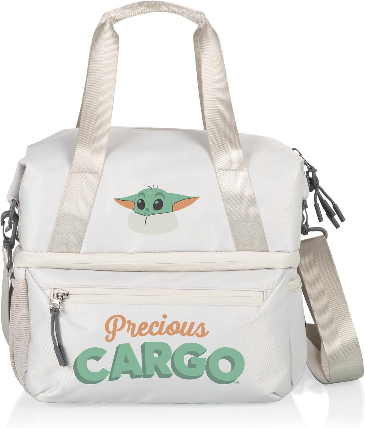 Picnic TIME Star Wars The Mandalorian Grogu Tarana Insulated Lunch Bag, Recycled Fabric Lunch Box with Picnic Set, Expandable Cooler Tote with Utensils and Straw, Halo Gray (Halo Gray)