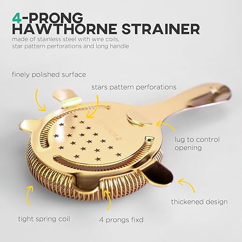 Miniatura 4 de Homestia Hawthorne Colador de cóctel  Colador de barra de acero inoxidable para bartending, colador de bebidas para barmanes y mixólogos, colador de