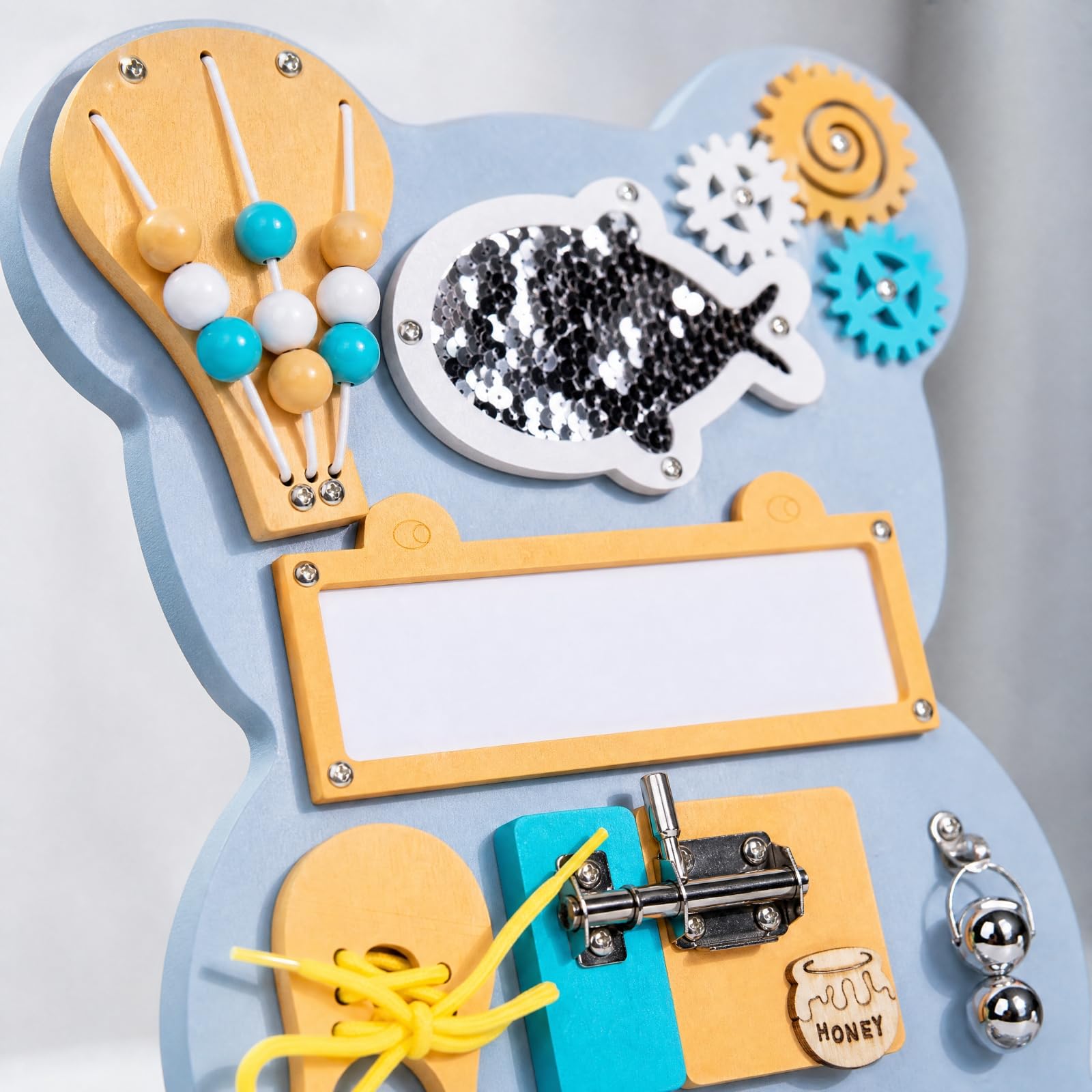 kowaku Tavola Occupata a Forma di Orso di Legno Senza Schermo Gioco Tattile Interattivo a Forma Sicuro Busy Board per Aula Scolastica, 1.5KG