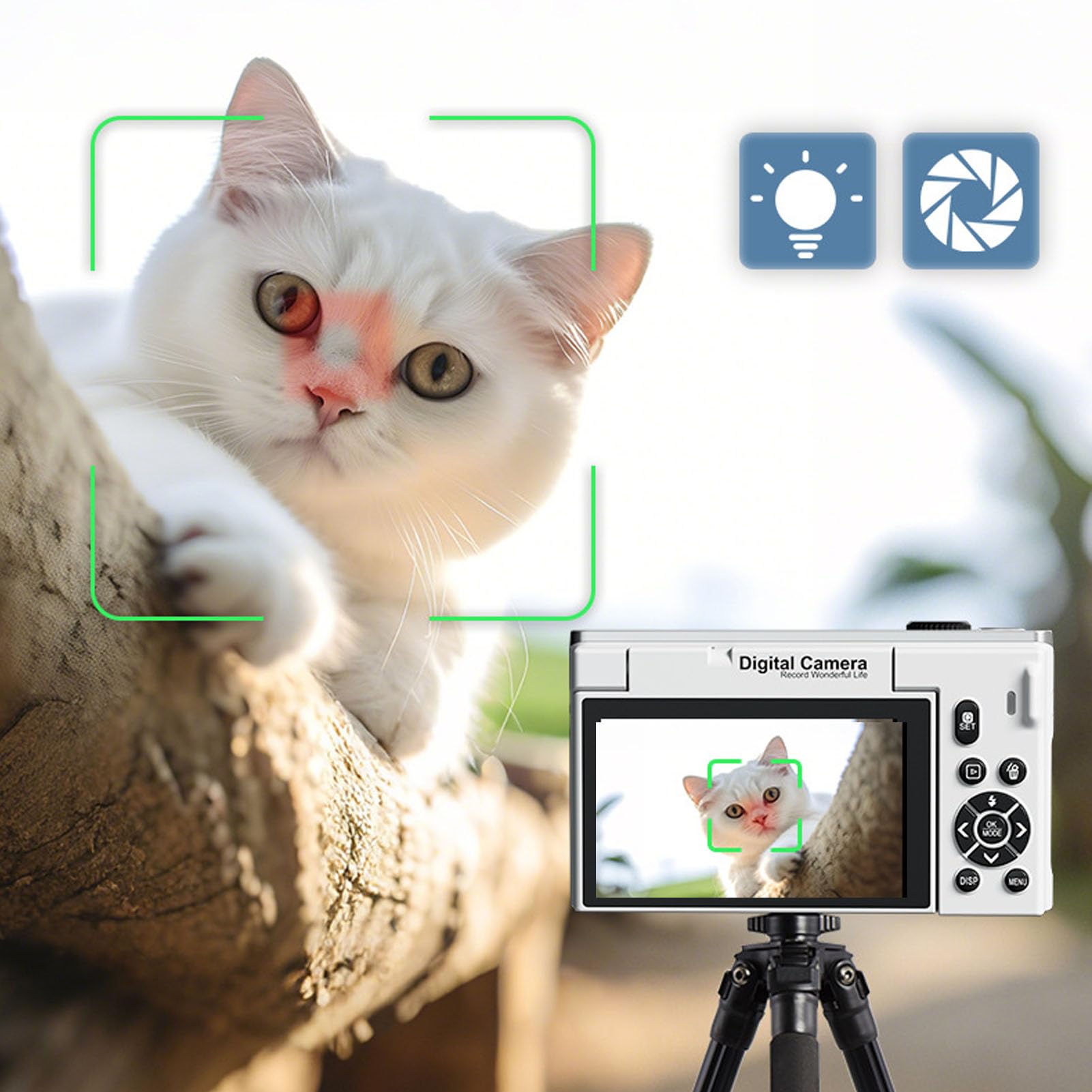 VBESTLIFE Fotocamera Digitale 4K per Fotografia, Fotocamera per Vlogging WiFi da 75 MP con Zoom 18X, Schermo Ribaltabile a 180° da 3", Videocamera Flash da Viaggio per Principianti Adulti (WHITE)
