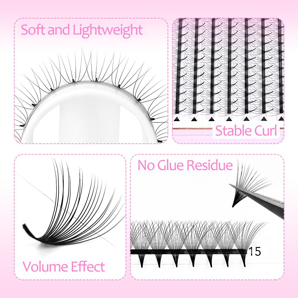 Lunamoon 800 Fans Premade Volume Eyelashes Extension 16D-0.07-C, 8-15mm Black PBT Fibre - Image 4