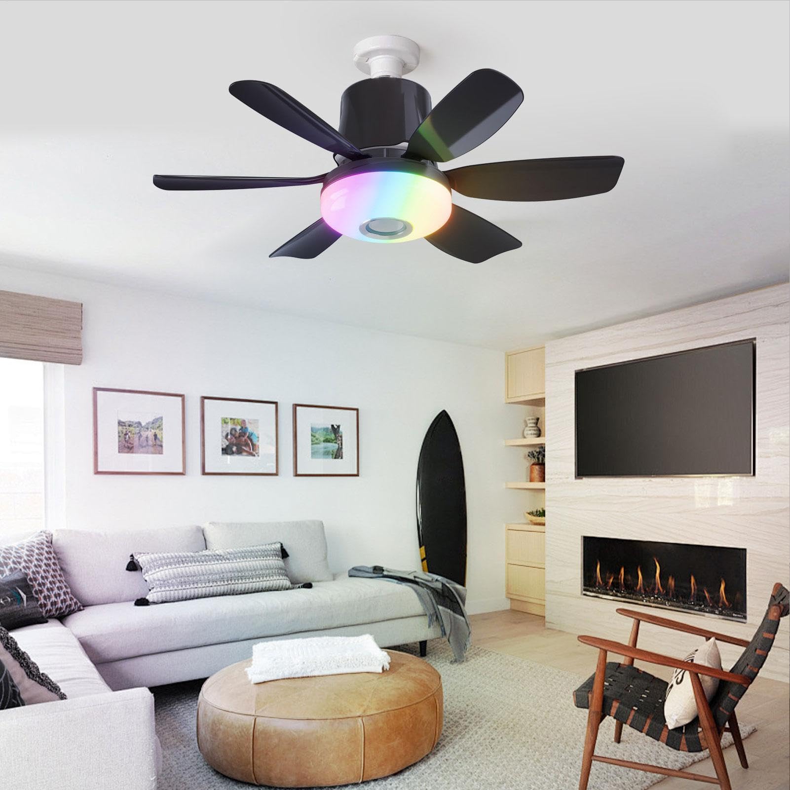 Ventilatore da soffitto con luce, 3 livelli, altoparlante musicale a risparmio energetico | Lampadina ventilatore da soffitto per camera da letto, casa, ufficio, appartamento, camera da letto, soggiorno, cucina