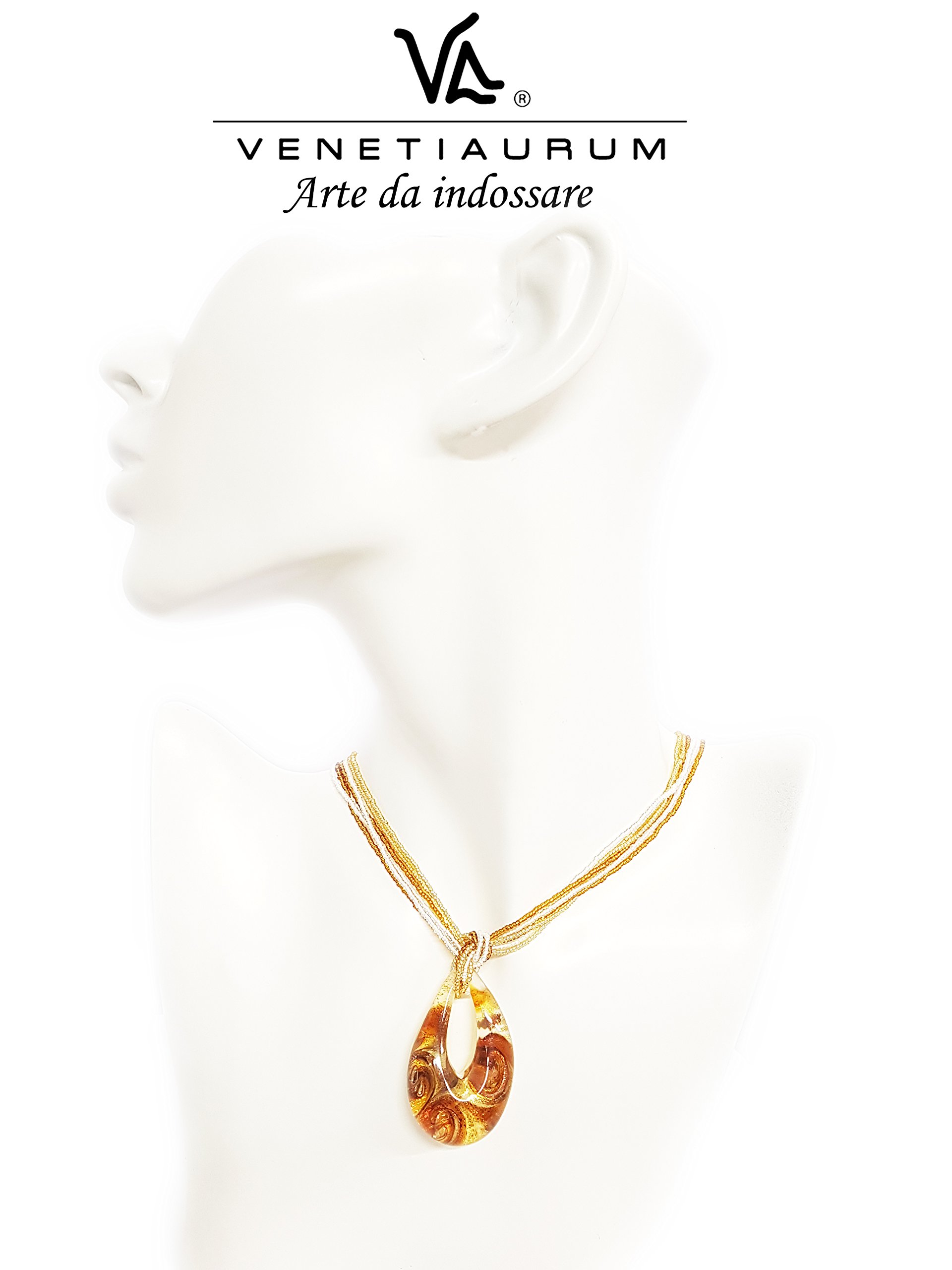 Venetiaurum - Collana Girocollo Multifili per Donna Con Pendente In Vetro Originale Di Murano E Argento 925 - Gioiello Made In Italy Certificato