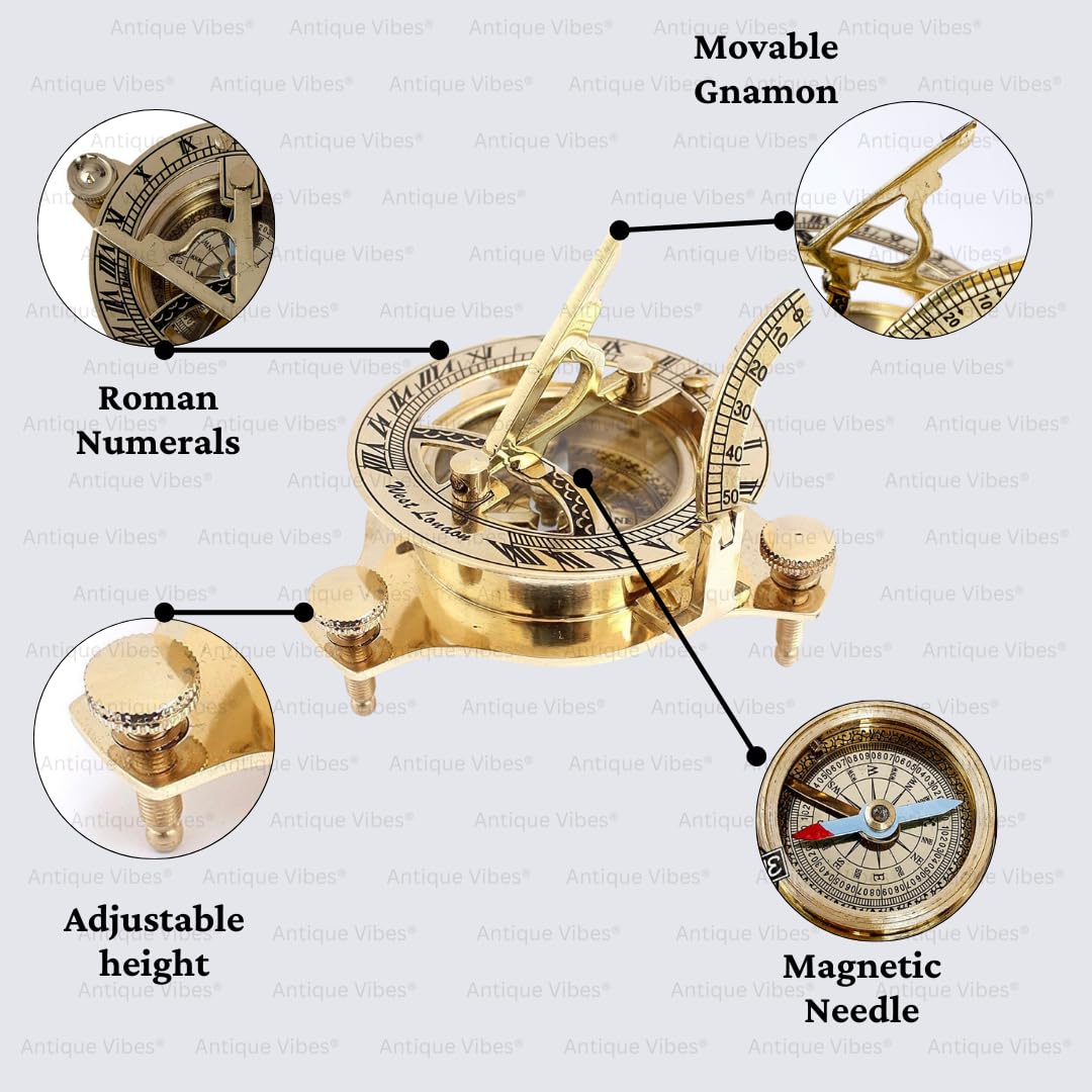 Bussola in ottone con meridiana, orologio da tasca per sole, escursionismo, viaggi, campeggio, strumenti di navigazione, per viaggiatori, regalo per figlio, figlia