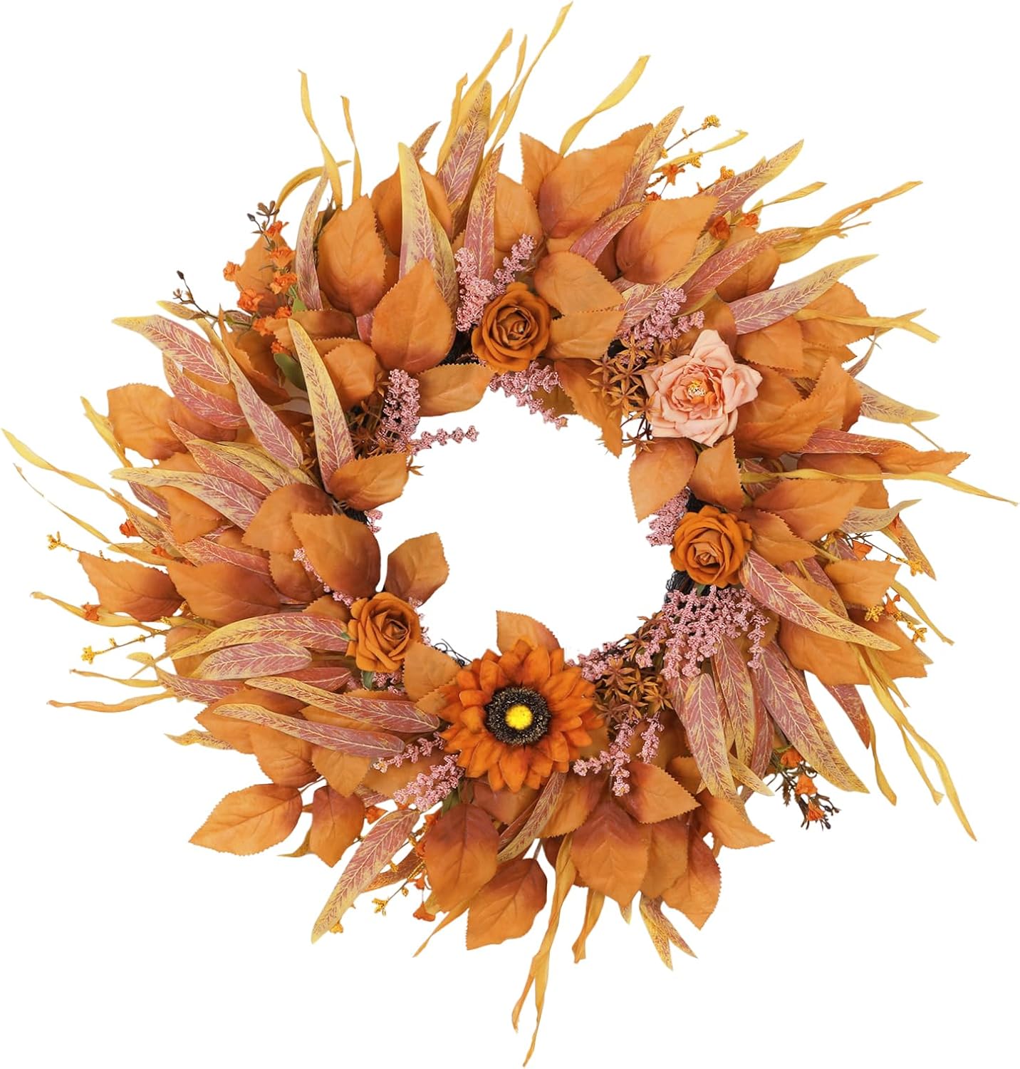 Fall Wreaths for Front Door 24 Inch Fall Door Wreath with Sunflowers,Fall Reef Outdoor Indoor Autumn Wreaths for Door Decor Autumn Harvest Wreath for Thanksgiving