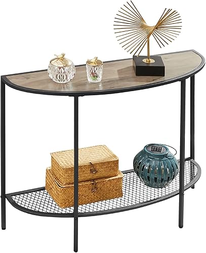 Miniatura 8 de SAYGOER Mesa de consola negra media luna de dos niveles, mesa estrecha para entrada con almacenamiento, mesa moderna para sofá, mesas pequeñas