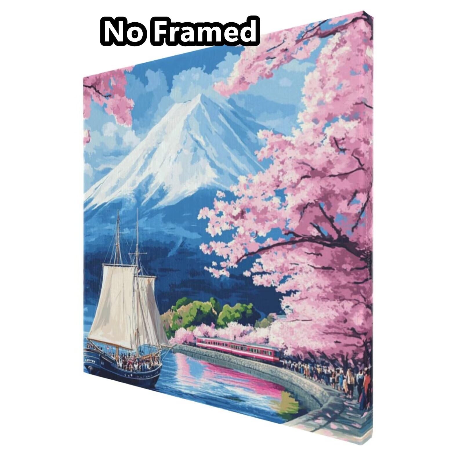 Malen nach Zahlen, Malen-nach-Zahlen-Set für Erwachsene, Motiv: Boot, Kirschblüte, Malen nach Zahlen für Anfänger, Acryl-Peinture a Numero, DIY-Ölgemälde, Kunsthandwerk Kits für Wanddekoration – (65 x