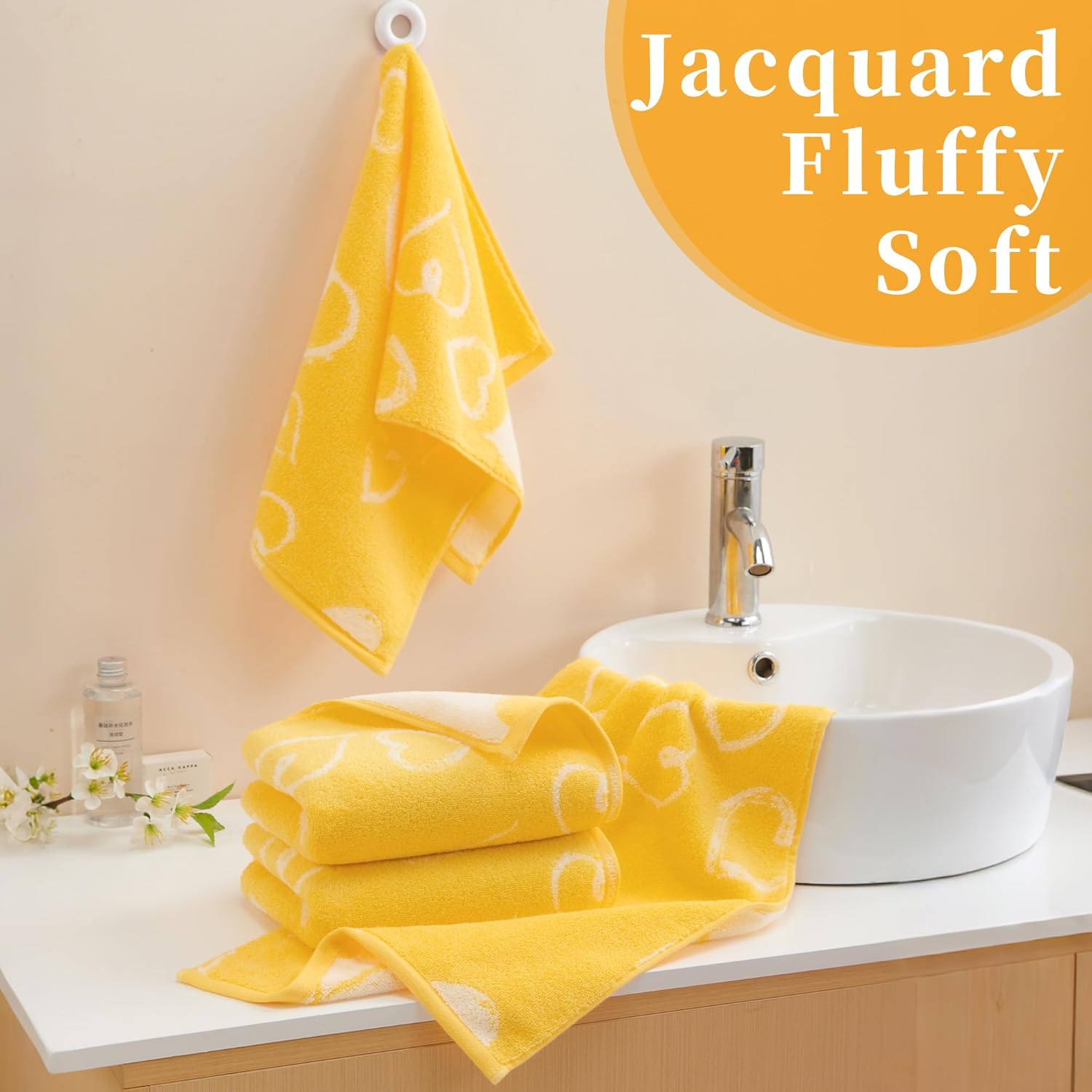 4 Pcs Valentine's day Face Towels (13"x28") - 100% Cotton, Ultra-Absorbent & Quick-Dry Hand Towels | Soft, Lightweight Bathroom Decorative Towels for Spa, Kitchen, Home | Machine Washable,Yellow