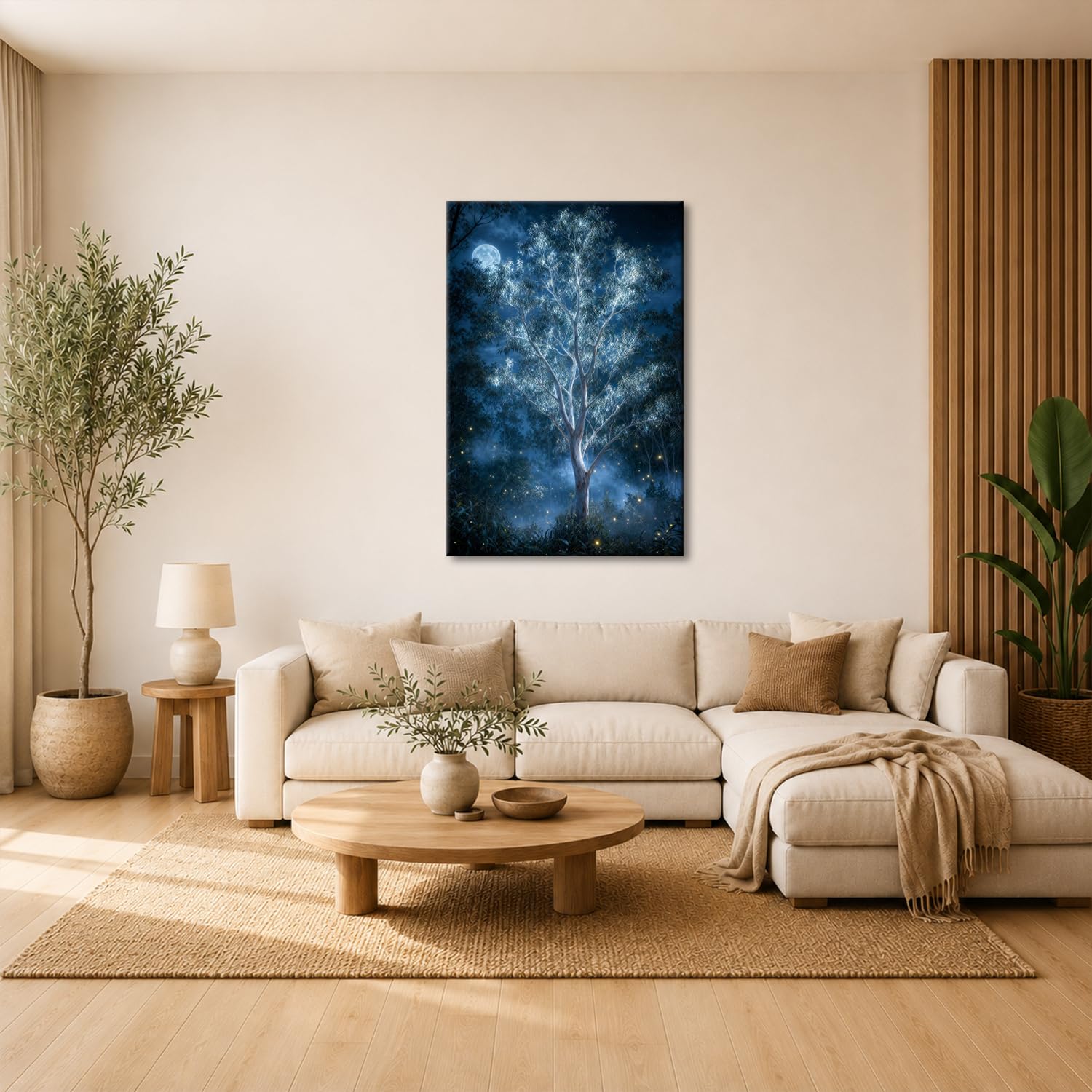 deyoli Obraz na płótnie Świecące drzewo w nocy 90 x 60 cm kolorowe