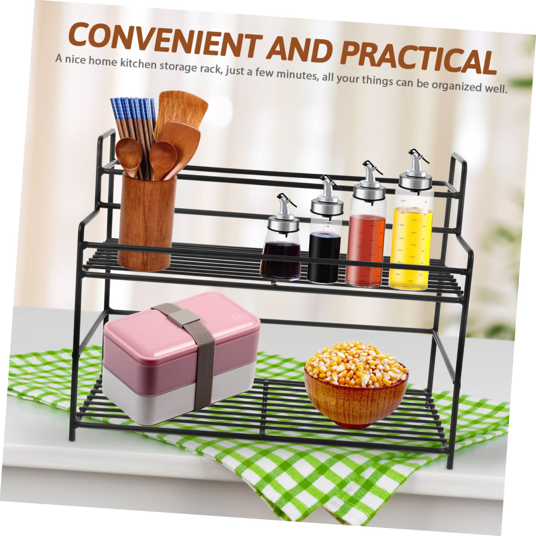 Cabilock Organisateur D'épices en Acier Inoxydable Noir à 3 Niveaux, Étagère Cuisine Compacte Grosse Capacité de Charge pour Comptoirs et Rangements Efficaces