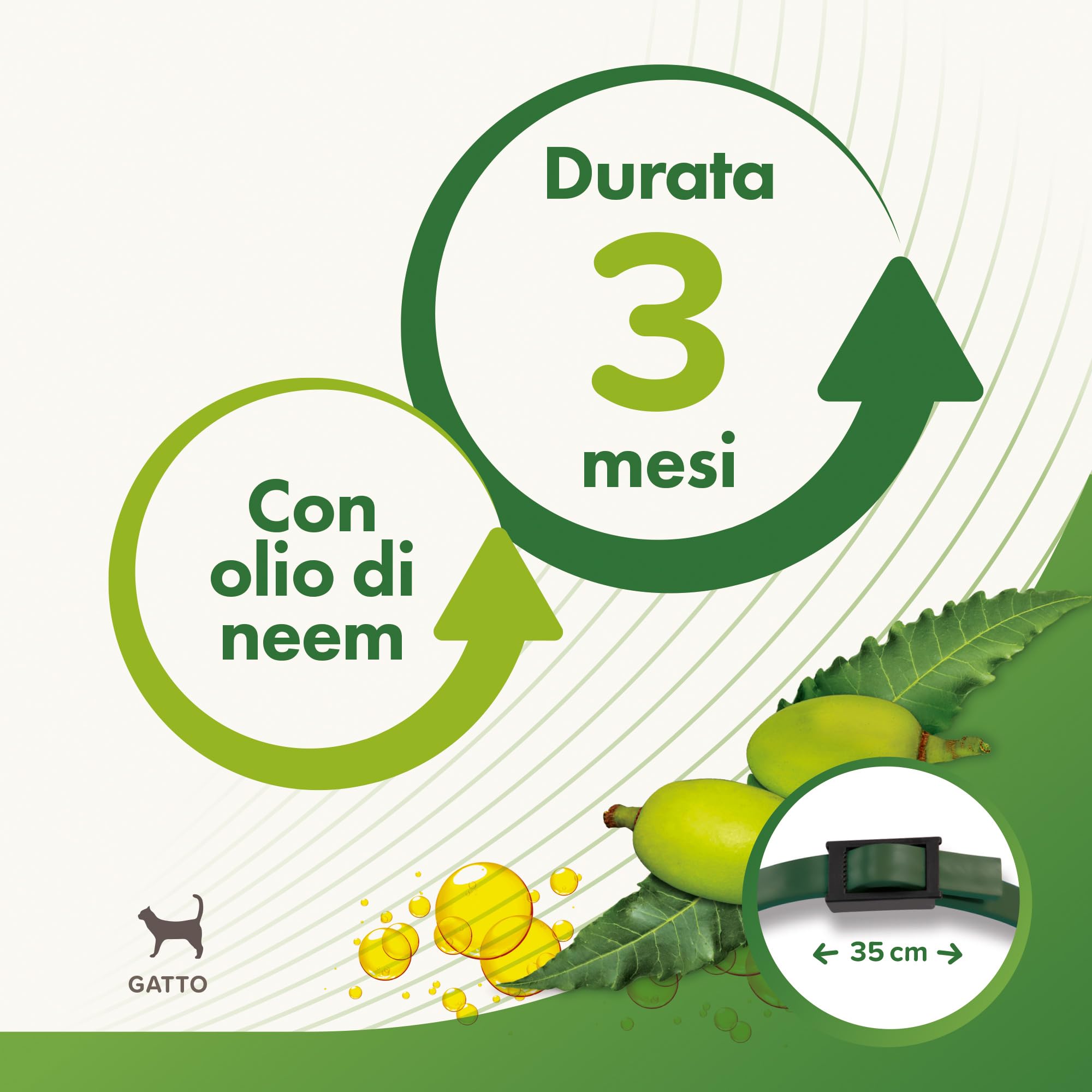 Beaphar Protezione Naturale, Collare Scudo Regolabile per Gatto, con Olio di Neem, Fino a 3 Mesi di Protezione, 35 cm