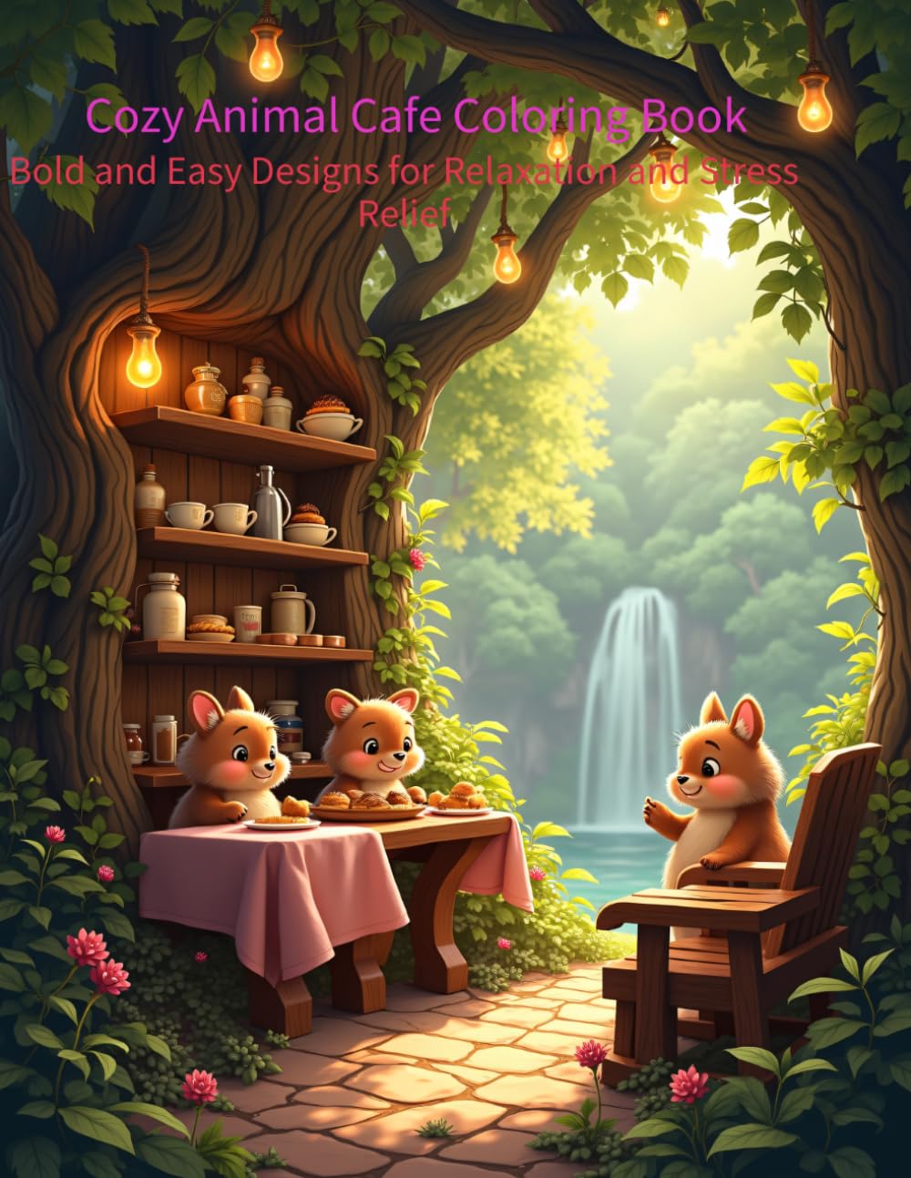 Cozy Animal Cafe Coloring Book: Bold and Easy Designs for Relaxation and Stress Relief