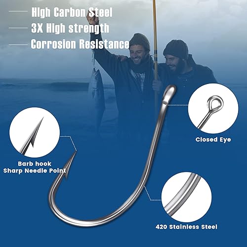 Miniatura 4 de 500 ganchos de pesca de acero al carbono, surtido de ganchos circulares para pesca en agua salada y agua dulce en hielo, anzuelos de agua salada