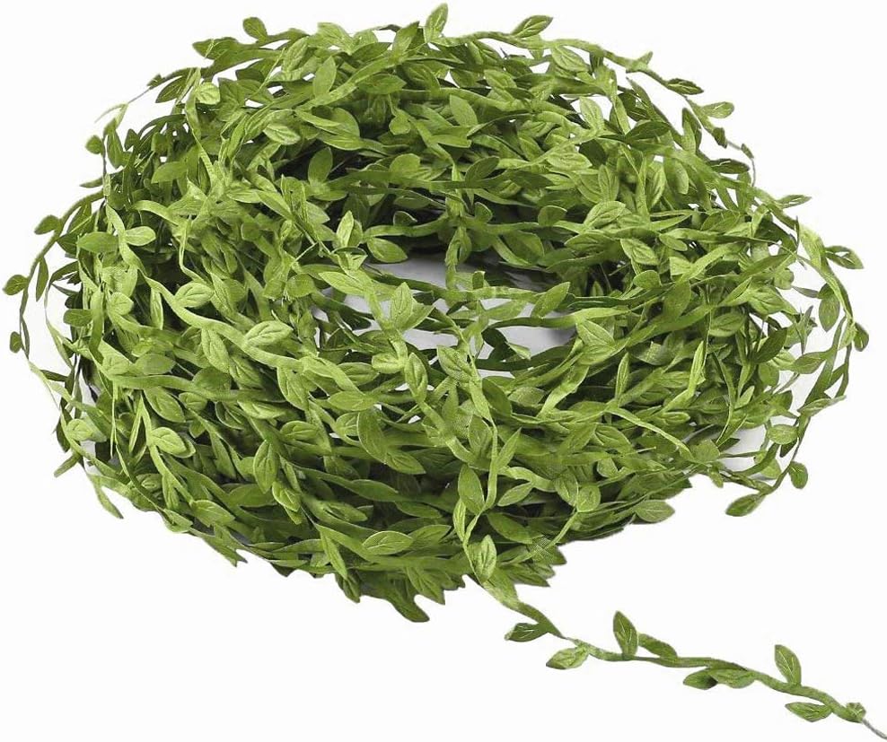 65 Ft Artificial Vines,Artificial Eucalyptus Leaf Garland Fake Hanging Plants Leaves Wreath Foliage Green Leaves Ribbon Decorative Wreath Accessory Wedding Wall Crafts Party Décor （Green-65 Ft）