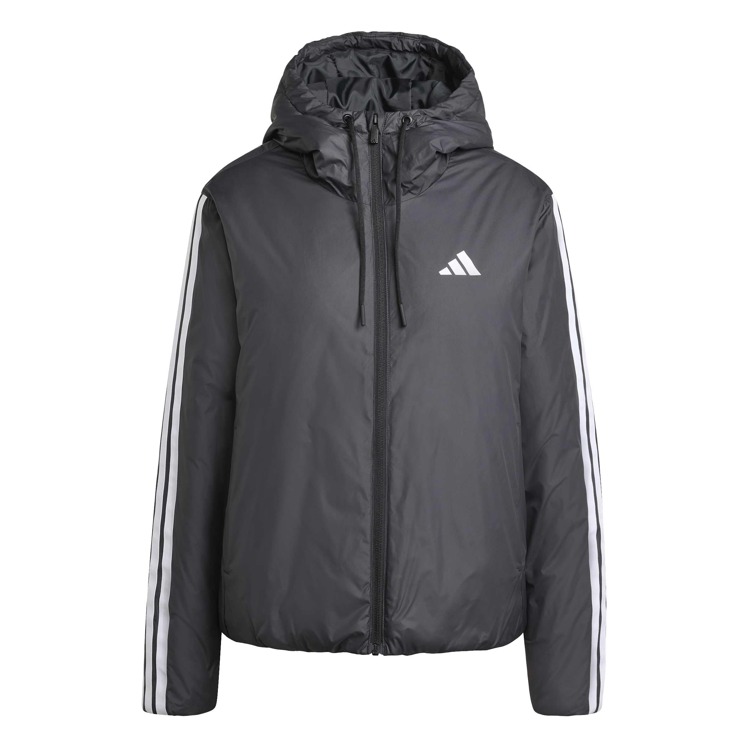 adidas Women's Essentials Climawarm 3 Stripes Insulation Hooded S Coat, black, L