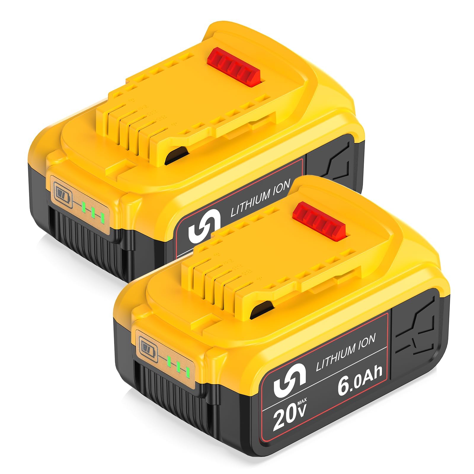 2X 6Ah Batería de Repuesto para Dewalt Batería MAX 18V 20V DCB182 DCB184 DCB200 DCB201 DCB203 DCB204 DCB206 DCB207 DCB209, Adecuado para Herramientas DCD/DCF/DCG/DCS XR