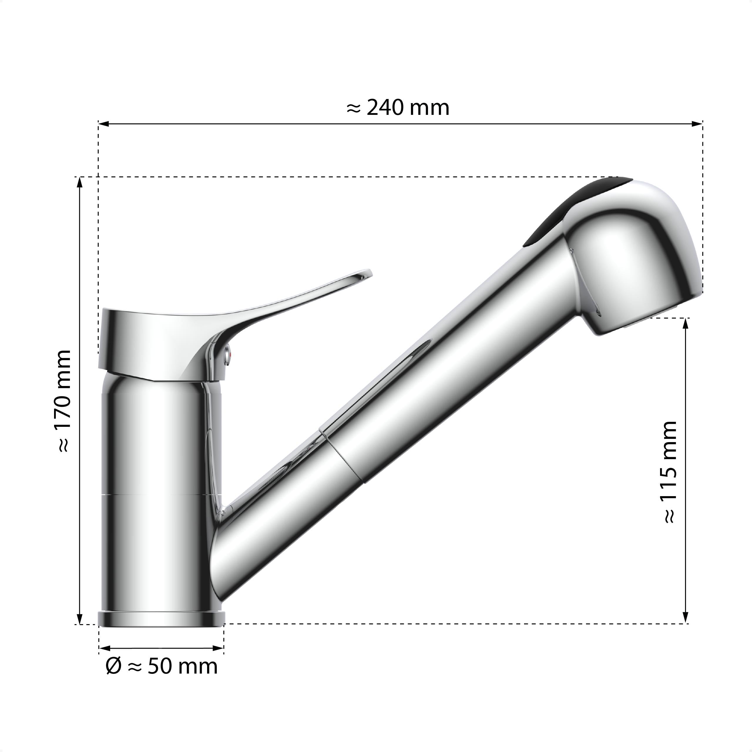 EISL NI183VECR VERONA Wasserhahn Küche ausziehbar, Spültischarmatur mit Geschirrbrause, Küchenarmatur mit 2 Strahlarten, 90° schwenkbarer Mischbatterie, Chrom