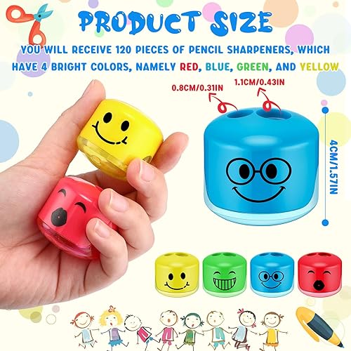 Miniatura 2 de Sacapuntas de mano para niños, sacapuntas manual de doble agujero, sacapuntas de expresión de dibujos animados coloridos para escuela, oficina, sala