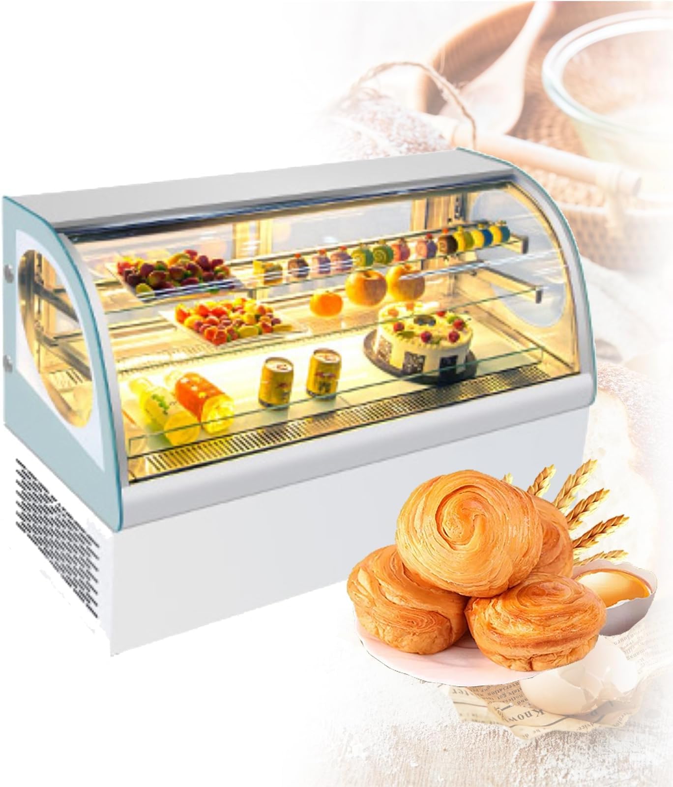 ZPRMMN 35inch Glass Refrigerated Cake Pie Showcase Bakery Display Case Cabinet Countertop Right Angle Back Door (Color : White, Size : 220V(refrigeration))