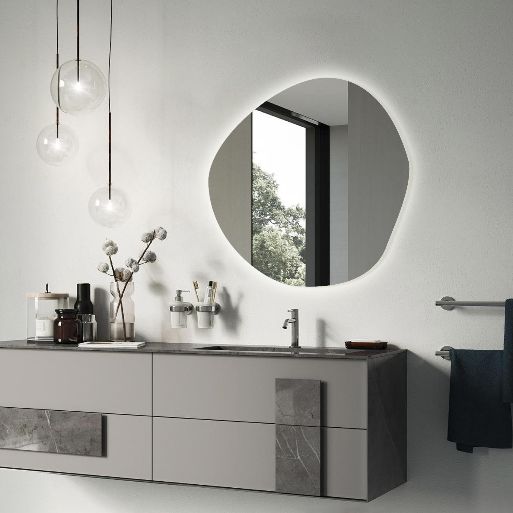 Tulup Espejo para El Hogar Decoración De Habitaciones Warm Light 90 cm Espejo Cloud Fleck Prime Irregular Mirror Led Interior