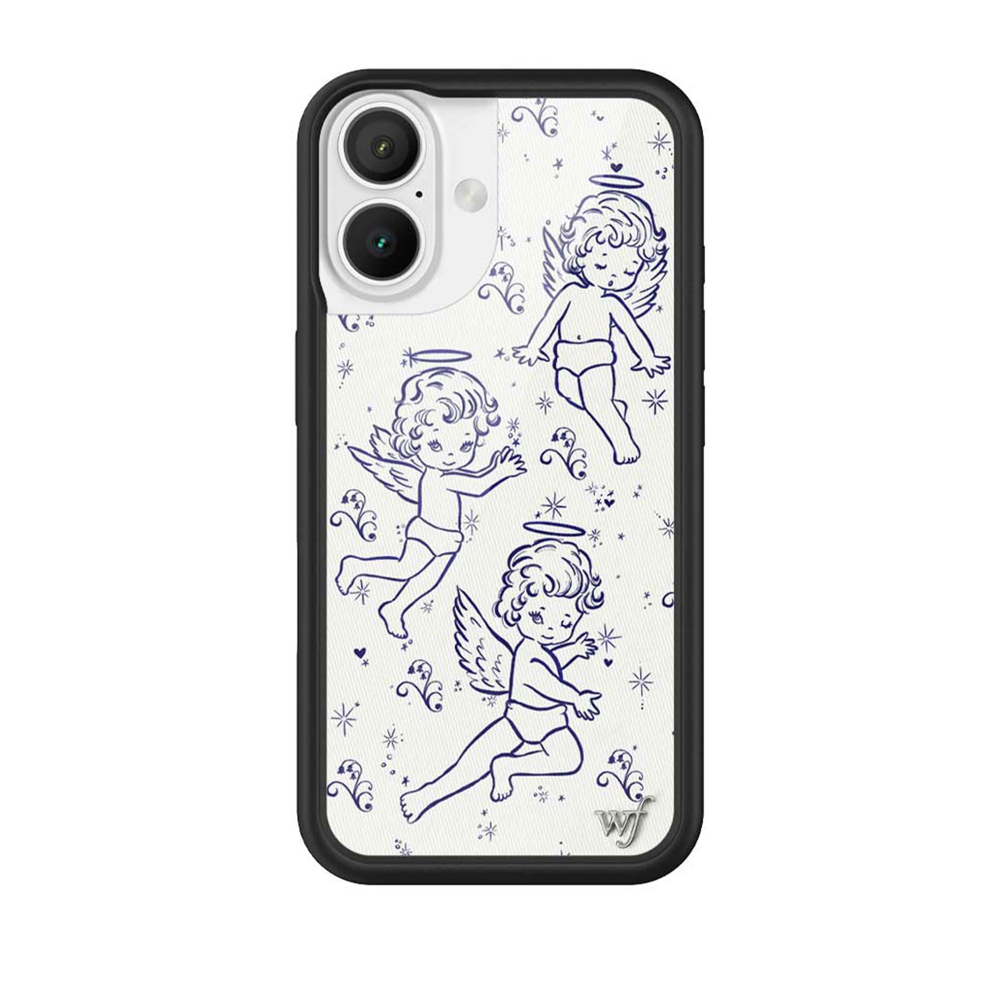 Wildflower Cases - Cherubs, Compatible with Apple iPhone 16 | Baby Angel Blue White Coquette Y2K Popular Aesthetic Cute Trendy - Protective Black Bumper, 4ft Drop Certified, Women Owned Small Business