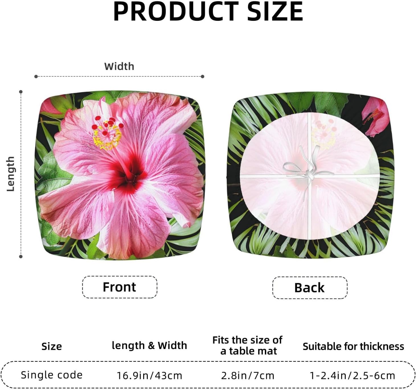 Hibiscus Flower Print Square Cushion Covers 6 Pcs Set Elastic Non-Slip Seat Cushion Slipcovers Pet Furniture Protectors for Chair, Sofa