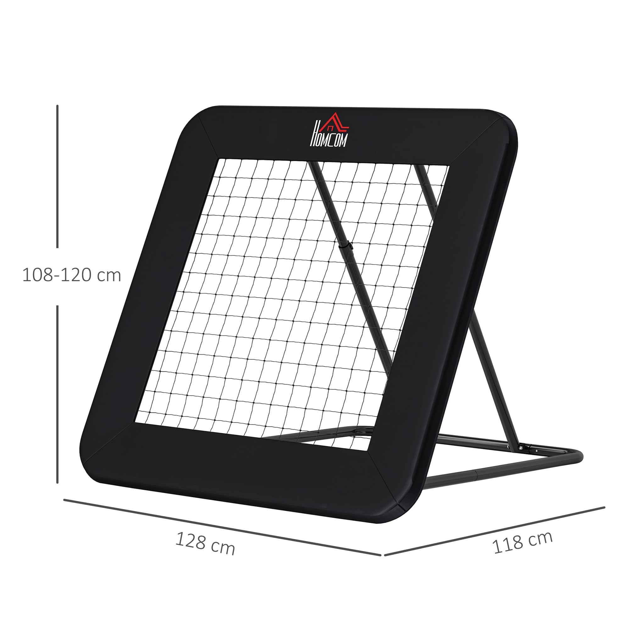 HOMCOM Rebounder do piłki nożnej, 128 x 118 cm, ściana odbijająca z ochronną krawędzią śledzi, regulowana na 5 poziomach, przenośne odbicie, bramka do piłki nożnej dla młodzieży, ściana odbicia do