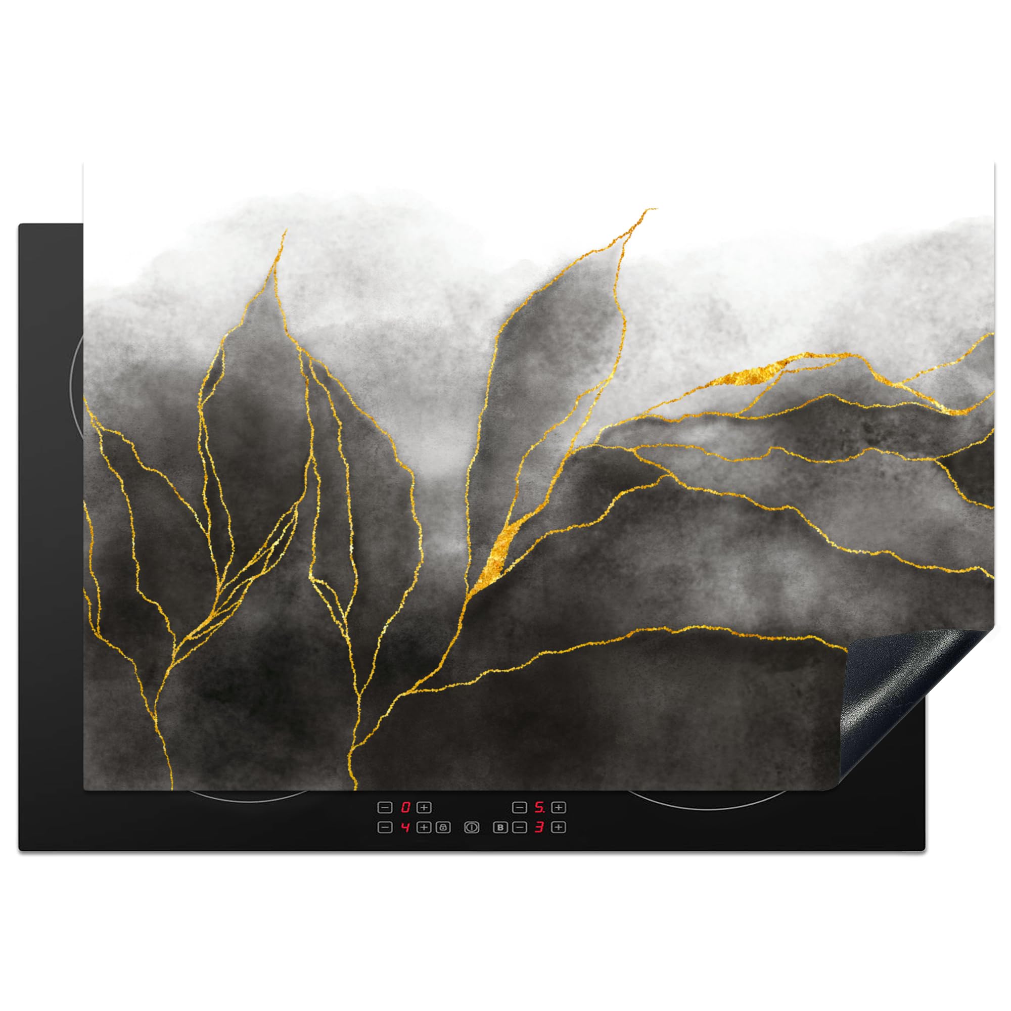 KitchenYeah© Induction Hob Protector Mat 20.5"x29.5" / 75x52 cm Cooker Top Protectors Cover Ceramic Covers Electric Hobs Vinyl Marble - Black - Gold - Luxury - Marble Look
