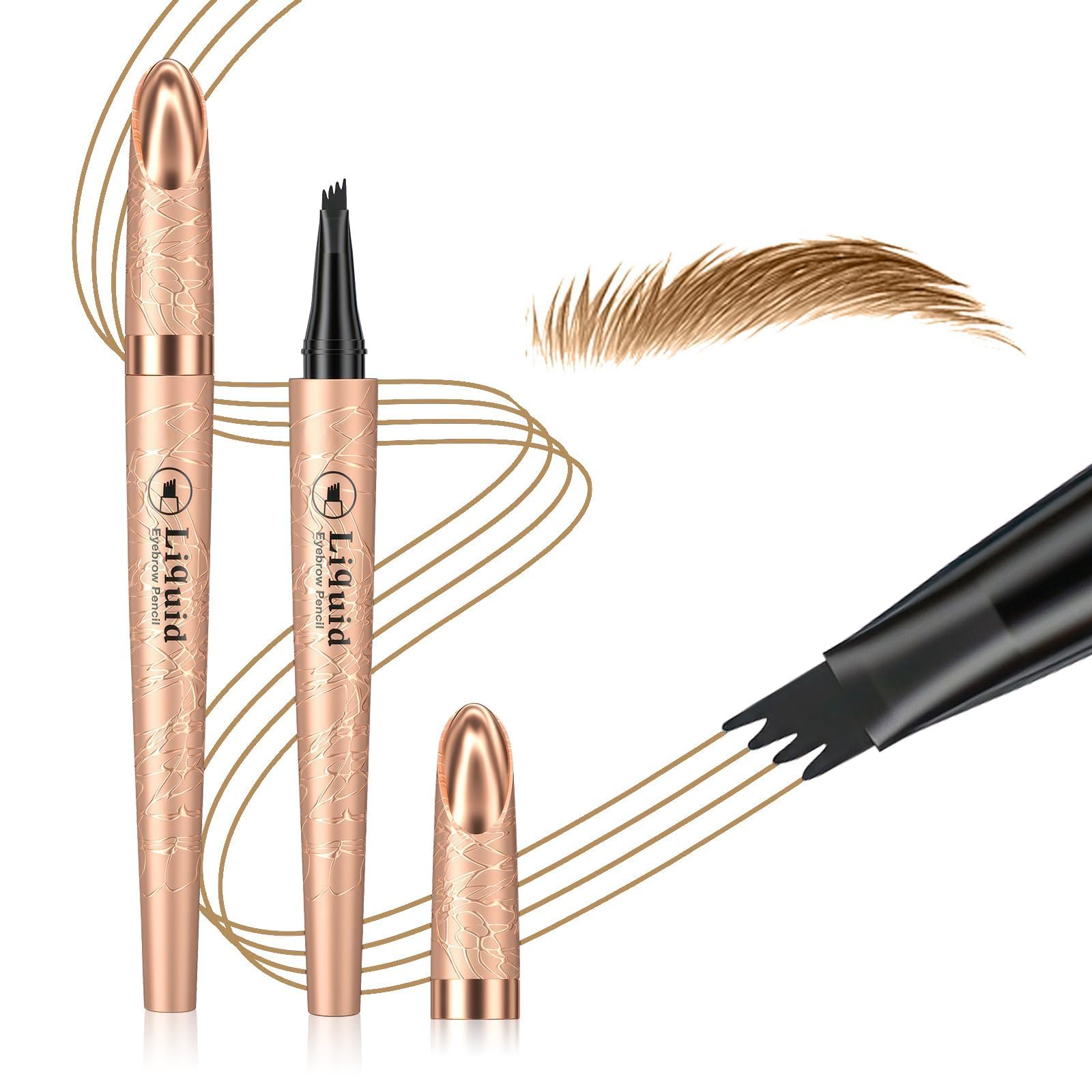 Microblading Eyebrow Pen with 4 Micro-Fork Tip Waterproof Light Brown