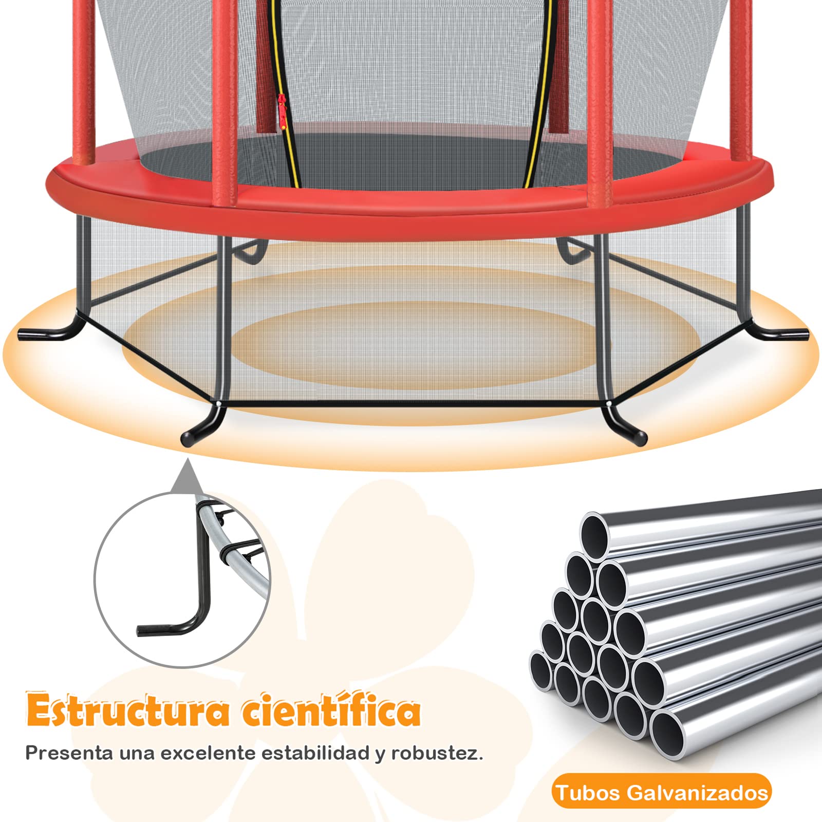 COSTWAY Cama Elastica Infantil Ø 165cm, Trampolines con Red de Seguridad y Almohadilla para Muelles para Niños de 3-6 Años, de Interior/Exterior, Carga estática 135kg