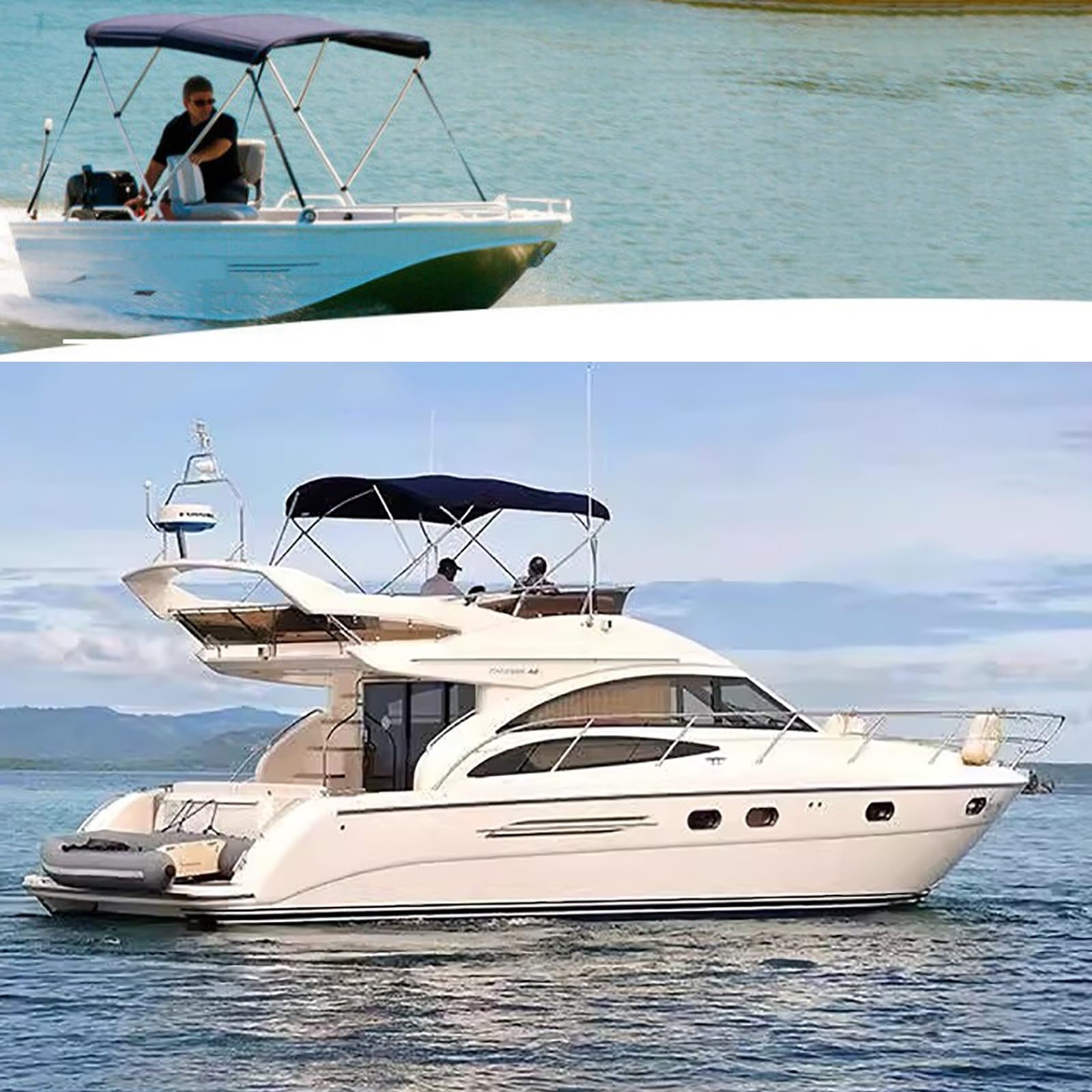 3 Bow Bimini Top Boat Cover Boot Pontoon Bimini Top z 1-calową Aluminiową Ramą Zawiera 900D Barwiony w Roztworze Poliester 4 Paski Osprzęt Montażowy(175cm/69inch)