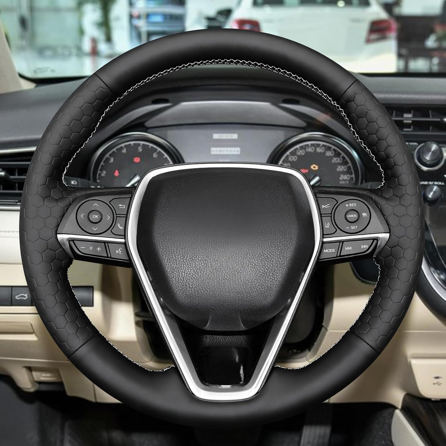 MEWANT Steering Wheel Cover for Toyota RAV4 2019-2024/Camry 2018-2024/Corolla 2020-2024/Avalon 2019-2022 Hand-Stitched Steering Wheel Wrap