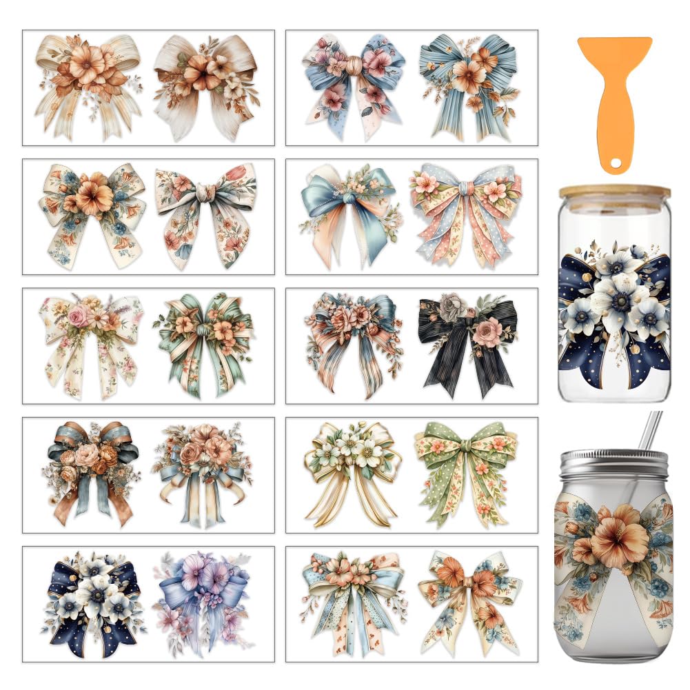 arricraft 10 Sheets Floral Bow UV DTF Cup Wrap Stickers