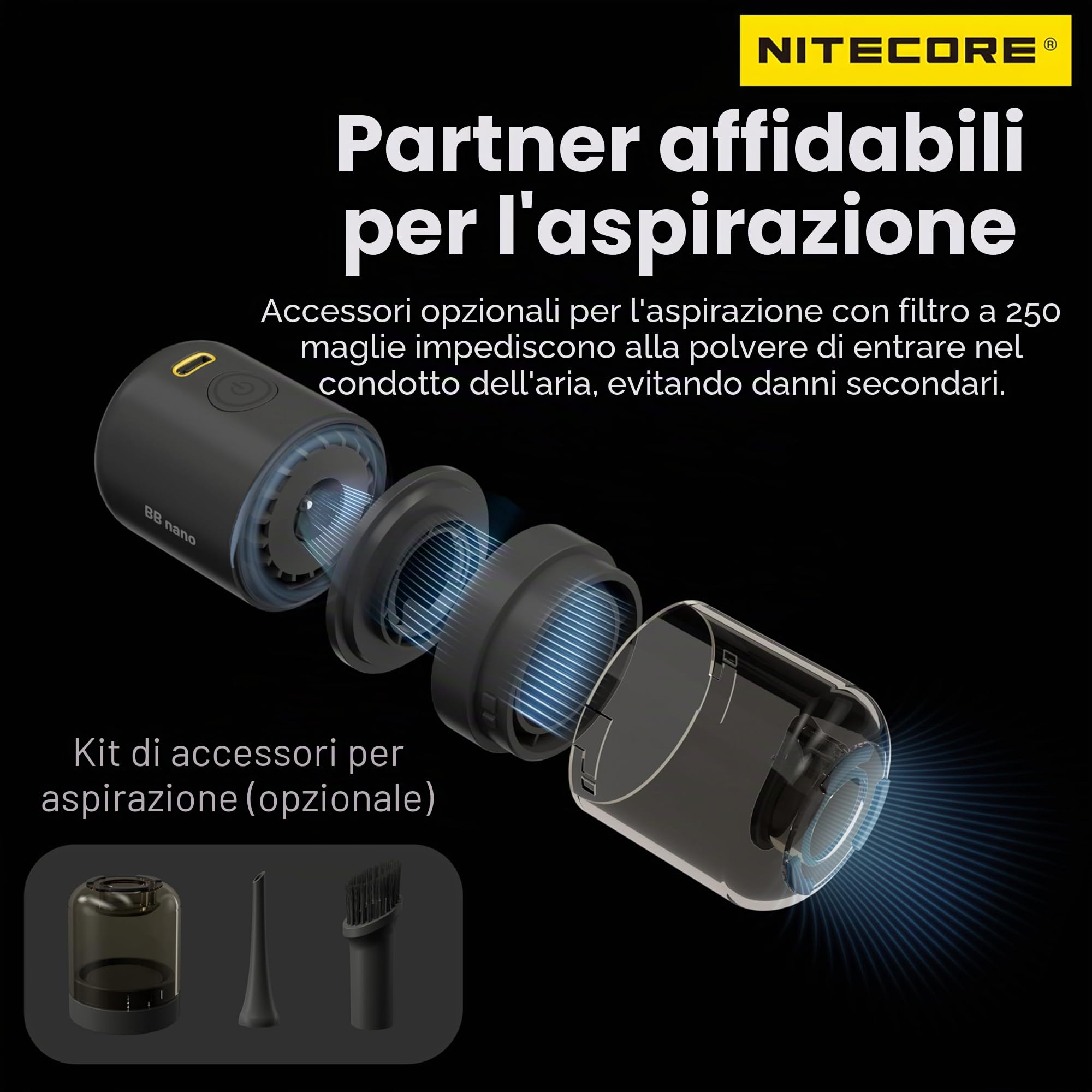 NITECORE BB Nano - Aeratore portatile versatile per fotografia elettronica, con kit di estensione NIA007, kit di pulizia migliorato NIA008, etichetta NITECORE