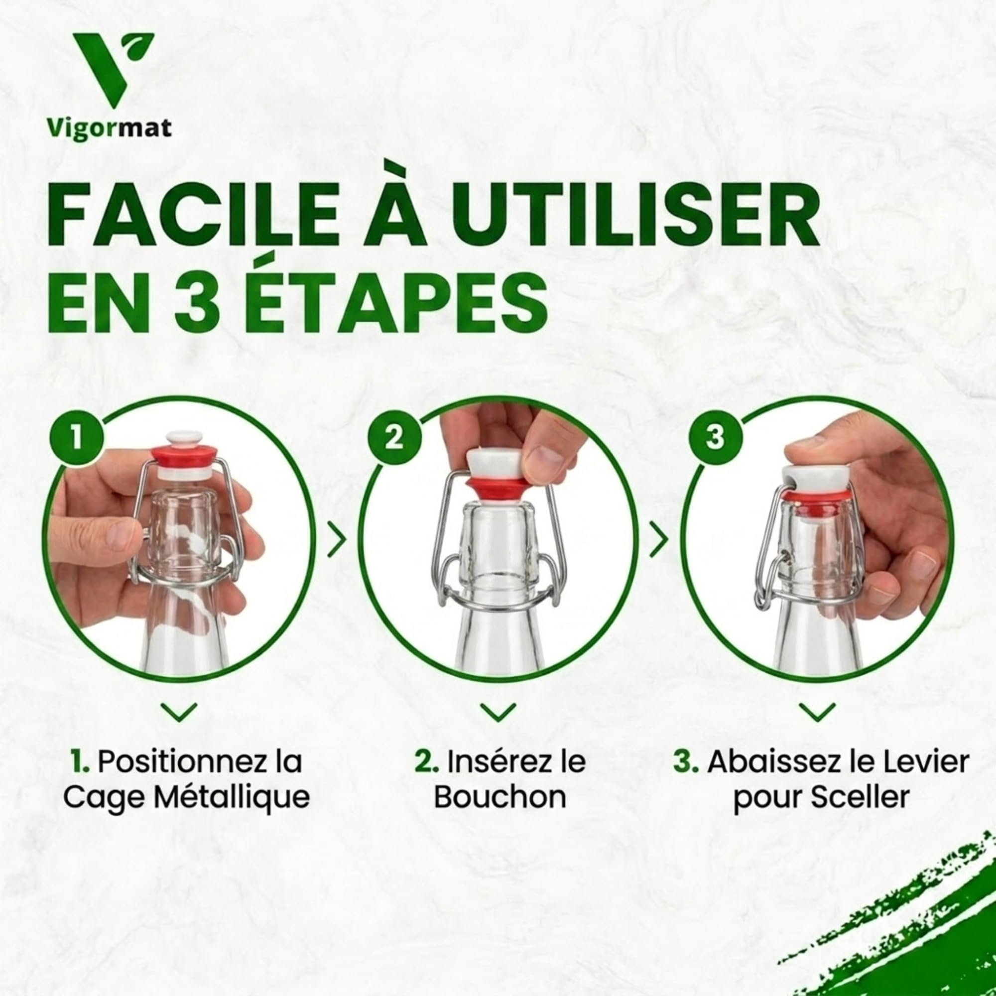 Bouchon Bouteille Verre Mécanique avec Joint en Caoutchouc Épais, Fermeture Hermétique pour Bouteille En Verre de Bière, Huile et Jus, Lave Vaisselle (50 pièces en Céramique)