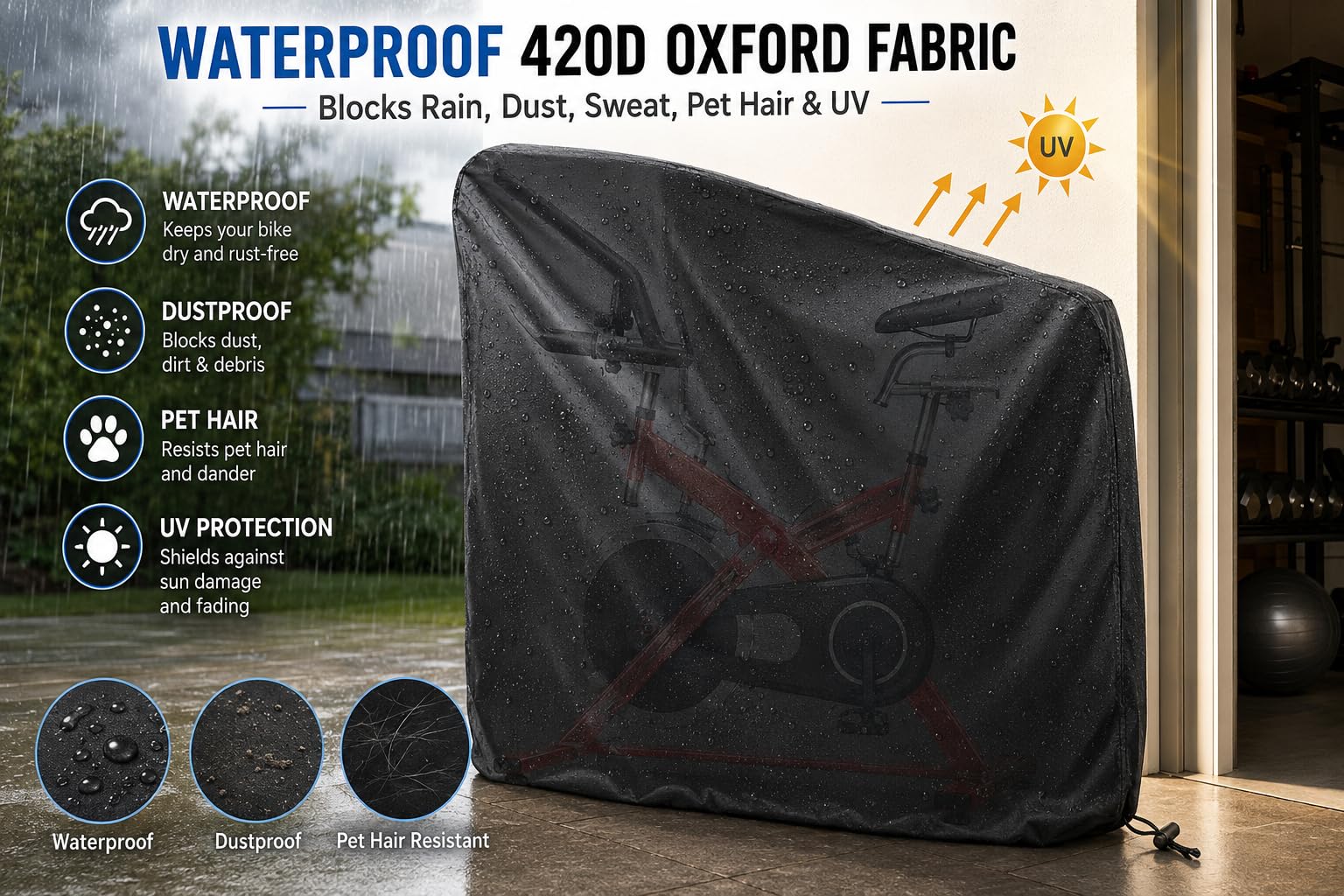 Katai - Funda para bicicleta estática para interior y exterior, impermeable, para bicicleta vertical, spin, peloton, con bolsa