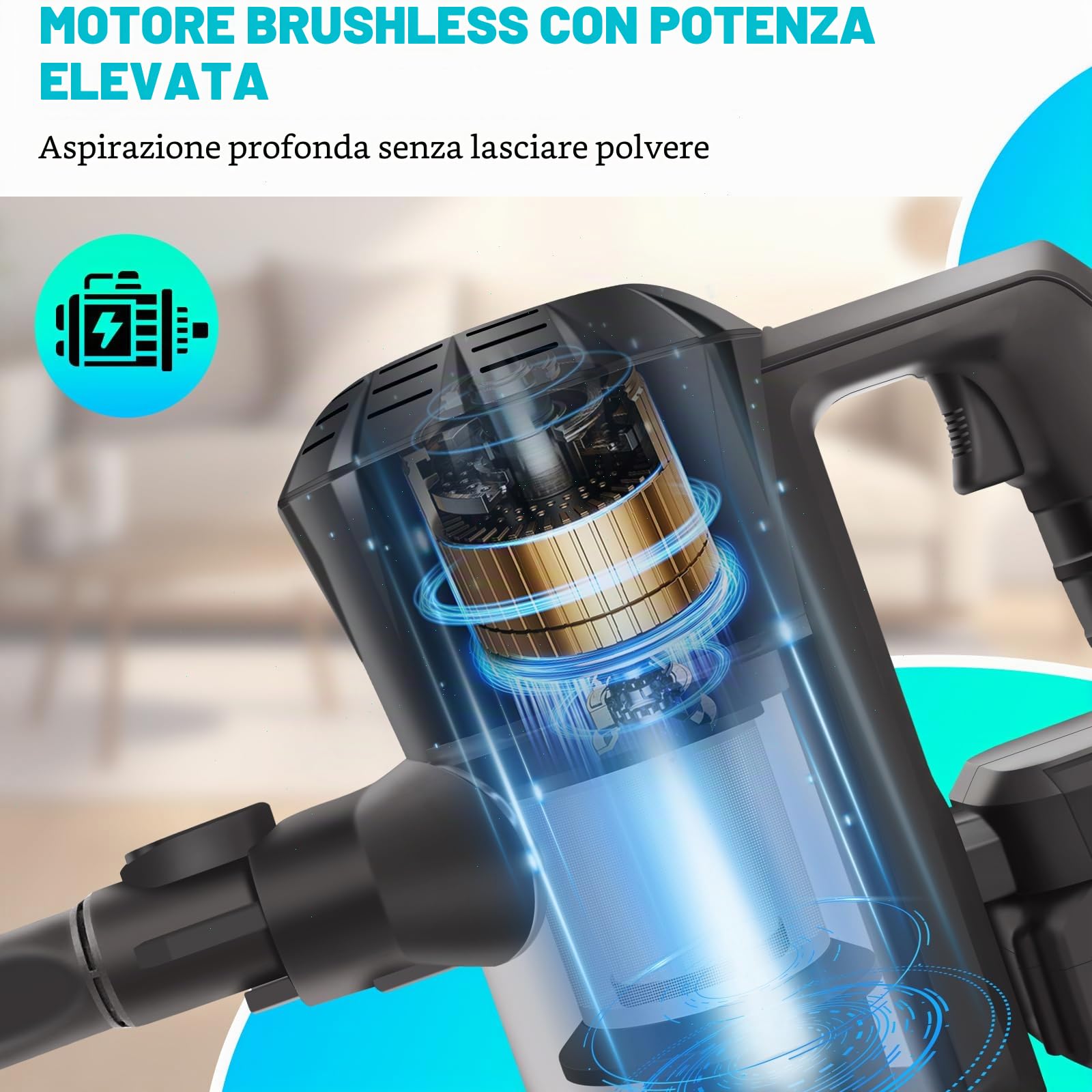 Aspirapolvere senza fili, 15000Pa, con doppia batteria e supporto da parete, potente aspirapolvere con faro a LED per peli di animali, tappeti, pavimenti duri