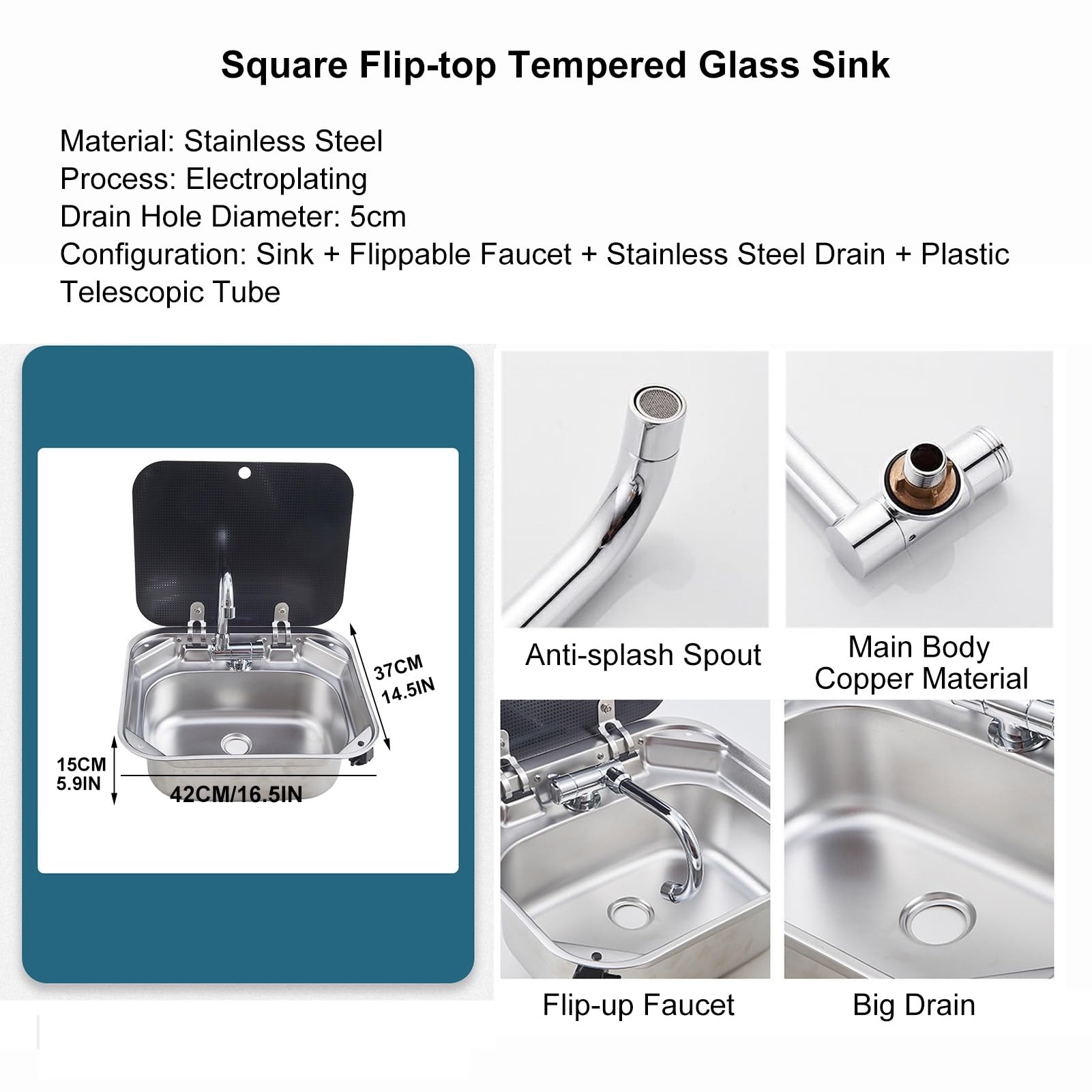 Amazon.co.jp: キャンピングカー シンク 折りたたみ蛇口と蓋付き