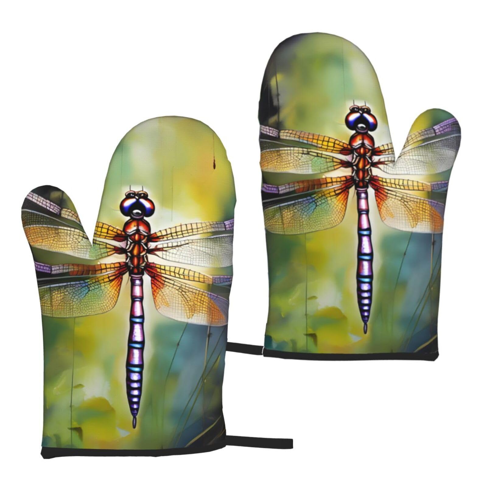 Dragonfly Painting Print Heat Resistant Universal Fit Oven Microwave Gloves Home Cooking Baking Grilling