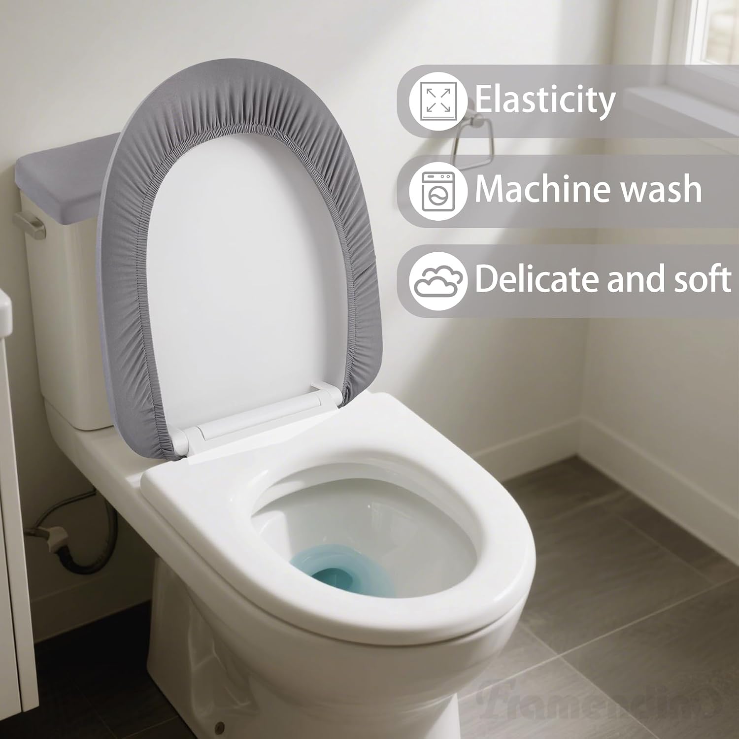 Framendino, Gray Toilet Lid Cover and Tank Seat with Elastic Bottom for Bathroom Decor