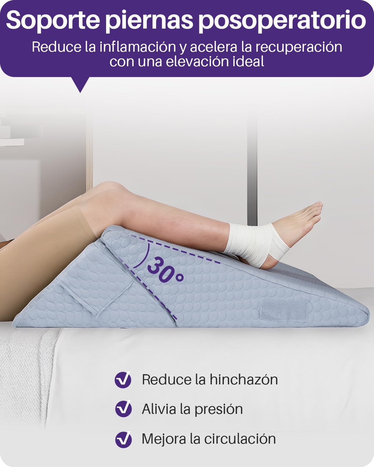 Kekoy Cuña Antireflujo Adulto Ajustable | Ideal para Apnea del Sueño, Reflujo Ácido, Ronquidos y Recuperación Postoperatoria | Almohada Cuña en Espuma de Memoria, Funda Lavable y Asidero - Gris