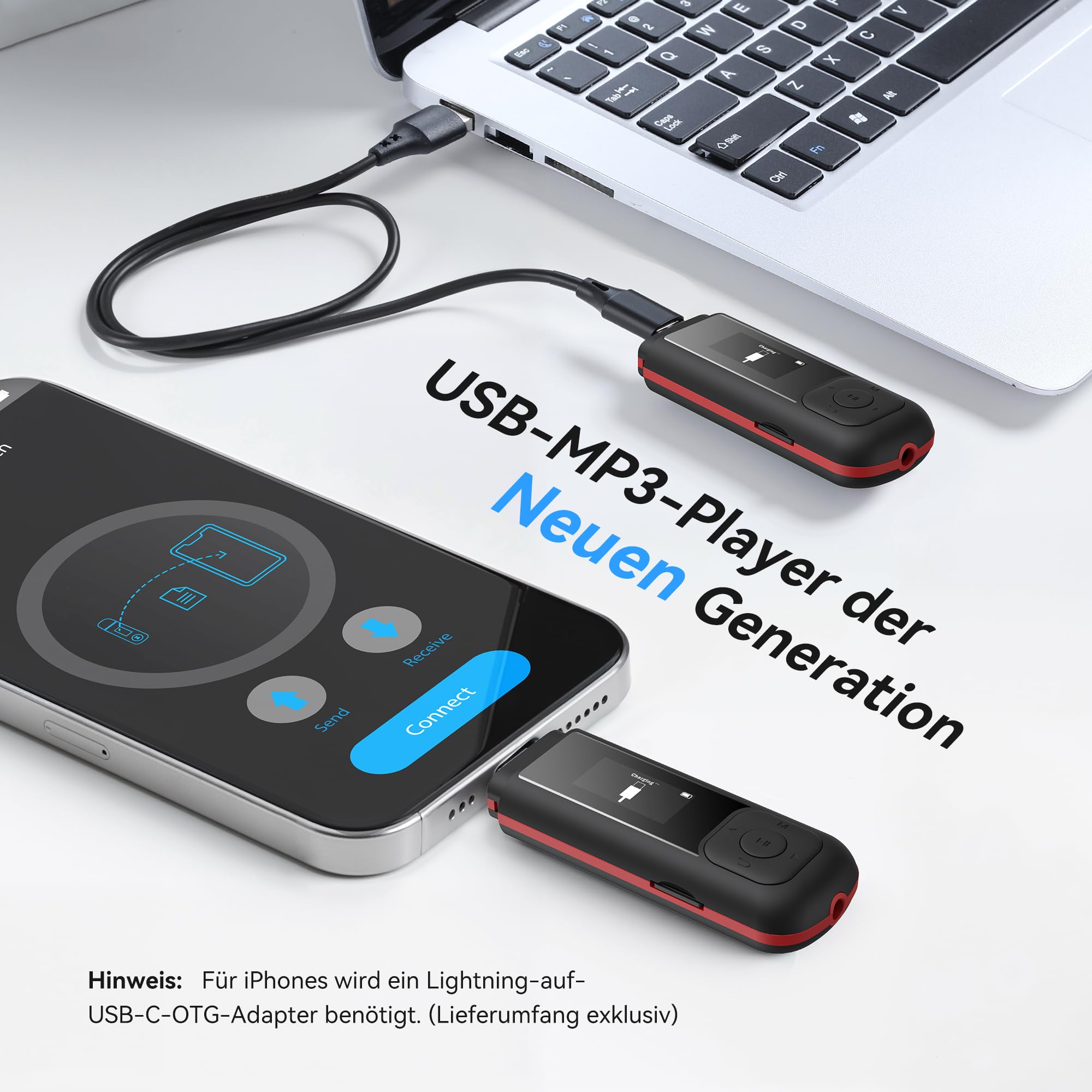 AGPTEK 64 GB USB-C MP3-Player, Tragbar 2-in-1 Typ-C- und USB-Musikplayer, USB Stick mit UKW-Radio, Aufnahme (Kein Bluetooth Unterstützung für Handy Verbindung