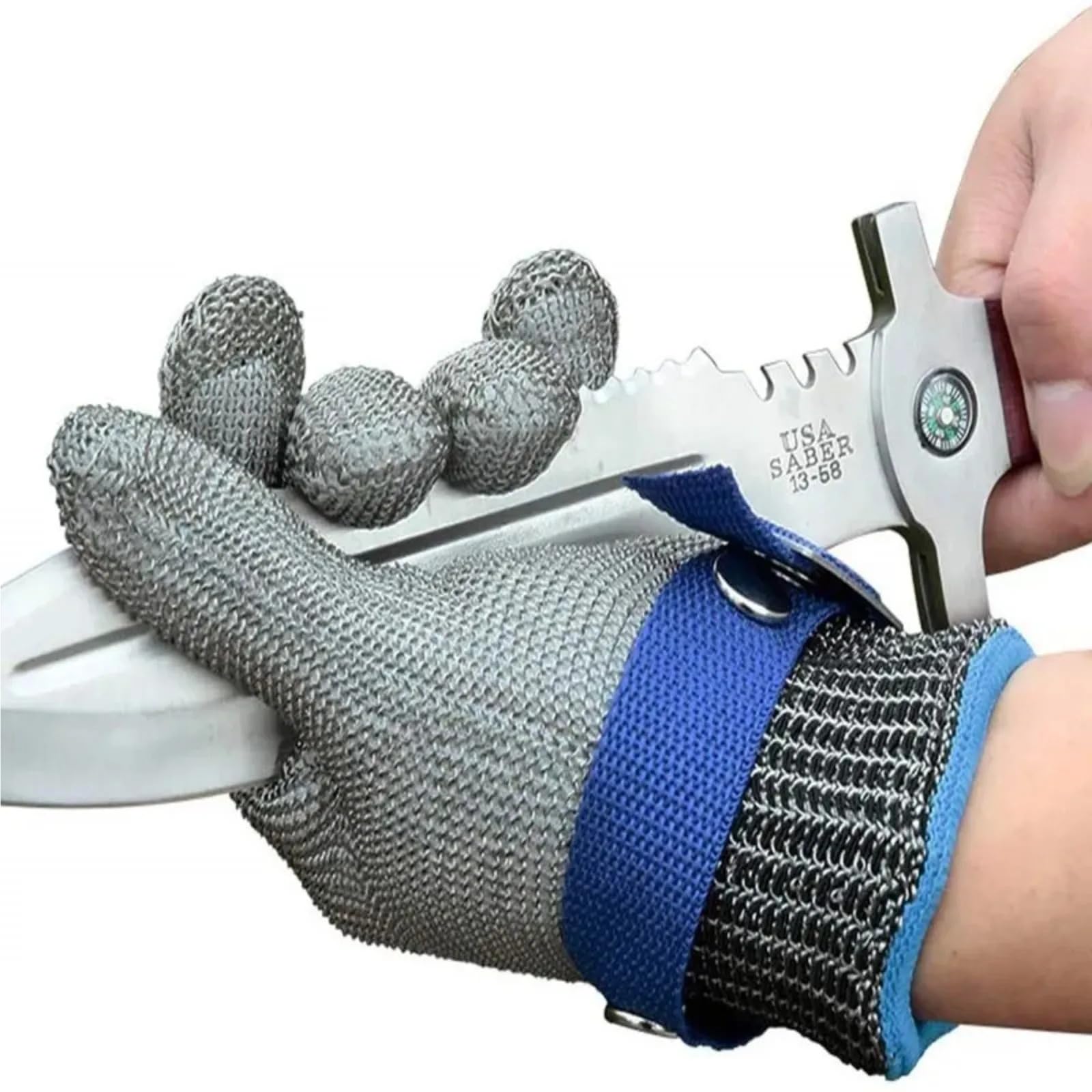 Genérico Guantes anticorte de nivel 5 - Guantes de seguridad for carniceros, de punto de acero inoxidable y con correa ajustable, ideales for uso en cocina e industria.(1 pcs,L)