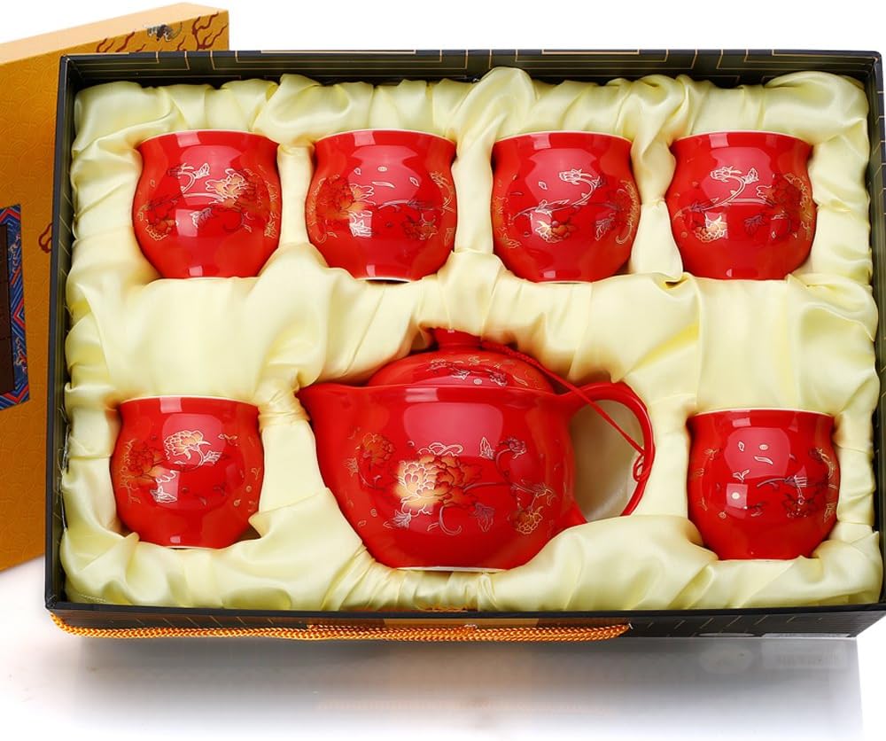 Chinese Traditional Gongfu Teacup Set, Red