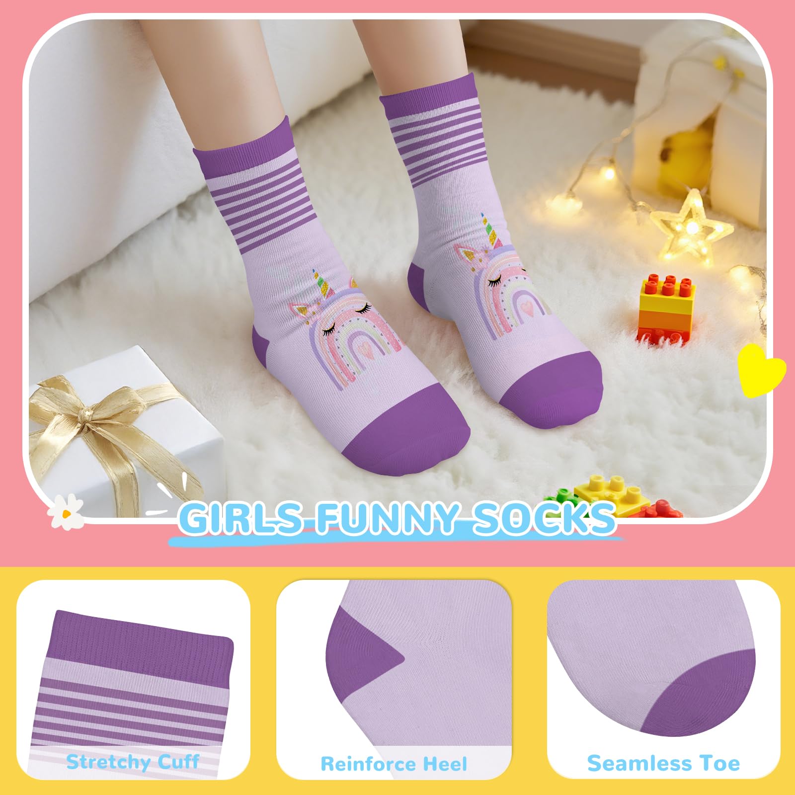 6 Paare Socken Kinder Mädchen Bunte Einhorn Rosa Lila Baumwolle Socken kinder
