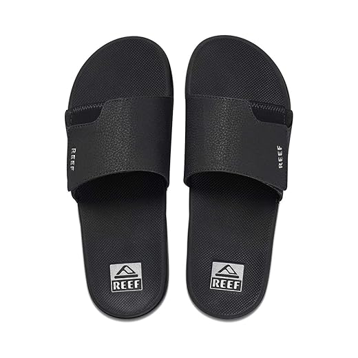 Reef Mens Fanning Slide | Bottle Opener Sandal , Black/Silver, 10