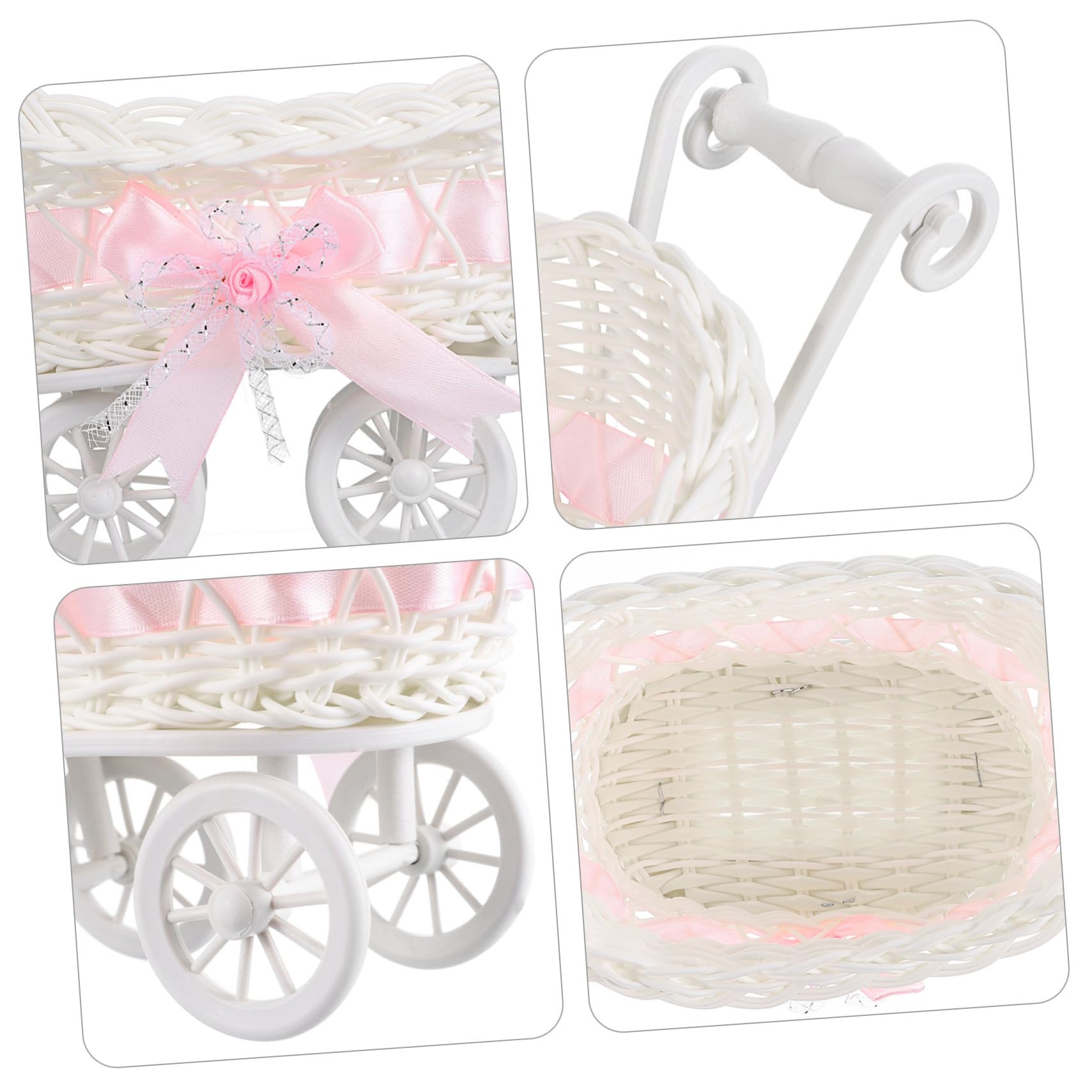 Toddmomy Cute Home Decor Multi-functional Candy Basket Rattan Cart Shape for Boys and Girls Baby Shower Favors